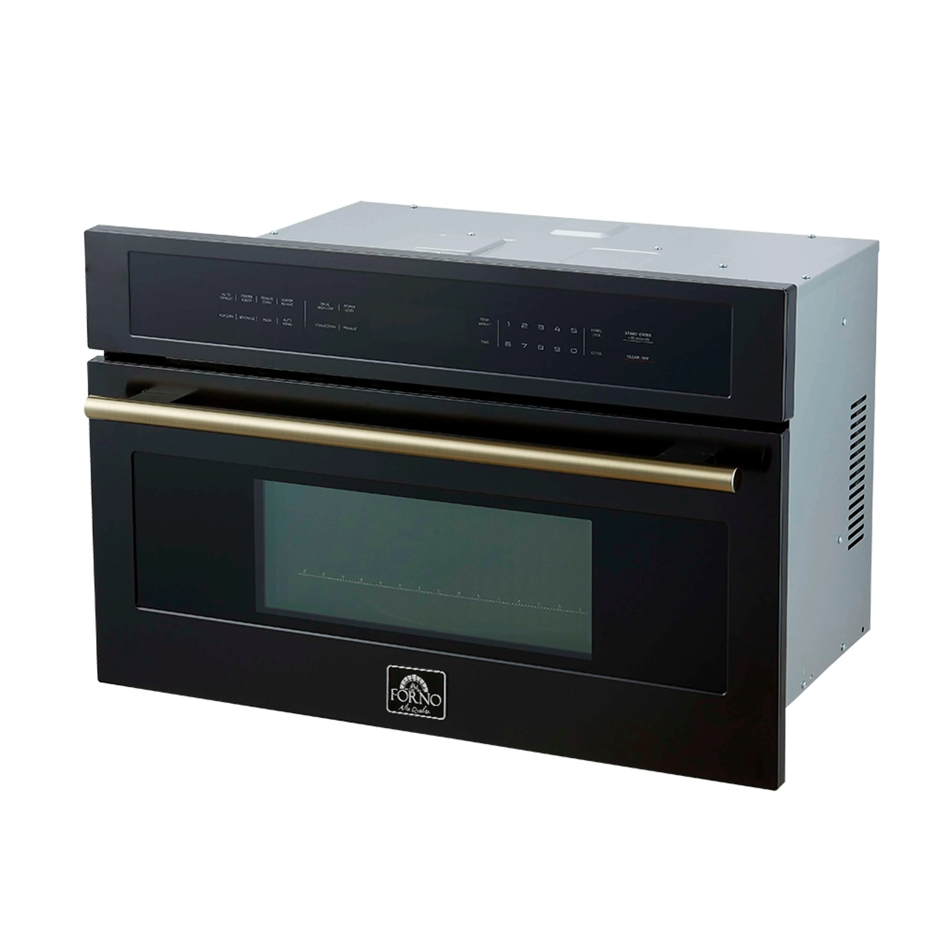 Forno 4-Piece Appliance Package - 36-Inch Gas Range, 60-Inch Convertible Refrigerator with Modern Grille Trim, Dishwasher, and 30-Inch Microwave Oven in Black with Antique Brass Handle - Image 32
