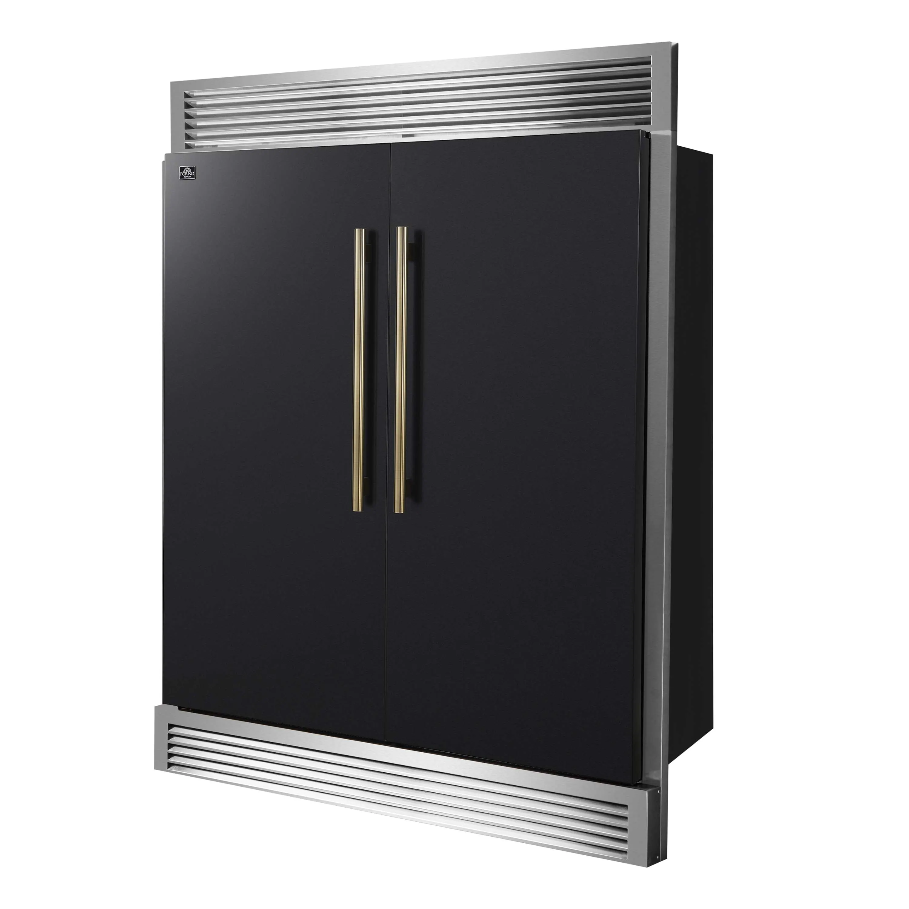 Forno 4-Piece Appliance Package - 36-Inch Gas Range, 60-Inch Convertible Refrigerator with Modern Grille Trim, Dishwasher, and 24-Inch Microwave Oven in Black with Antique Brass Handle - Image 14