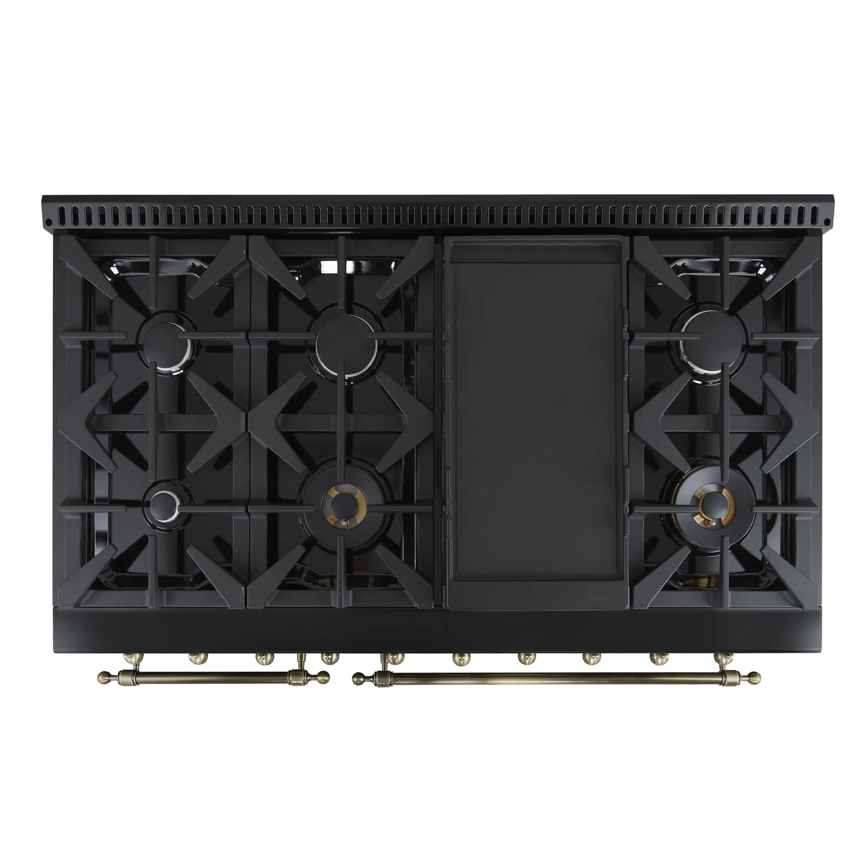 Forno 4-Piece Appliance Package - 48-Inch Dual Fuel Range, 60-Inch Convertible Refrigerator with Modern Trim, Dishwasher, and 30-Inch Microwave Oven in Black with Antique Brass Handle - Image 5