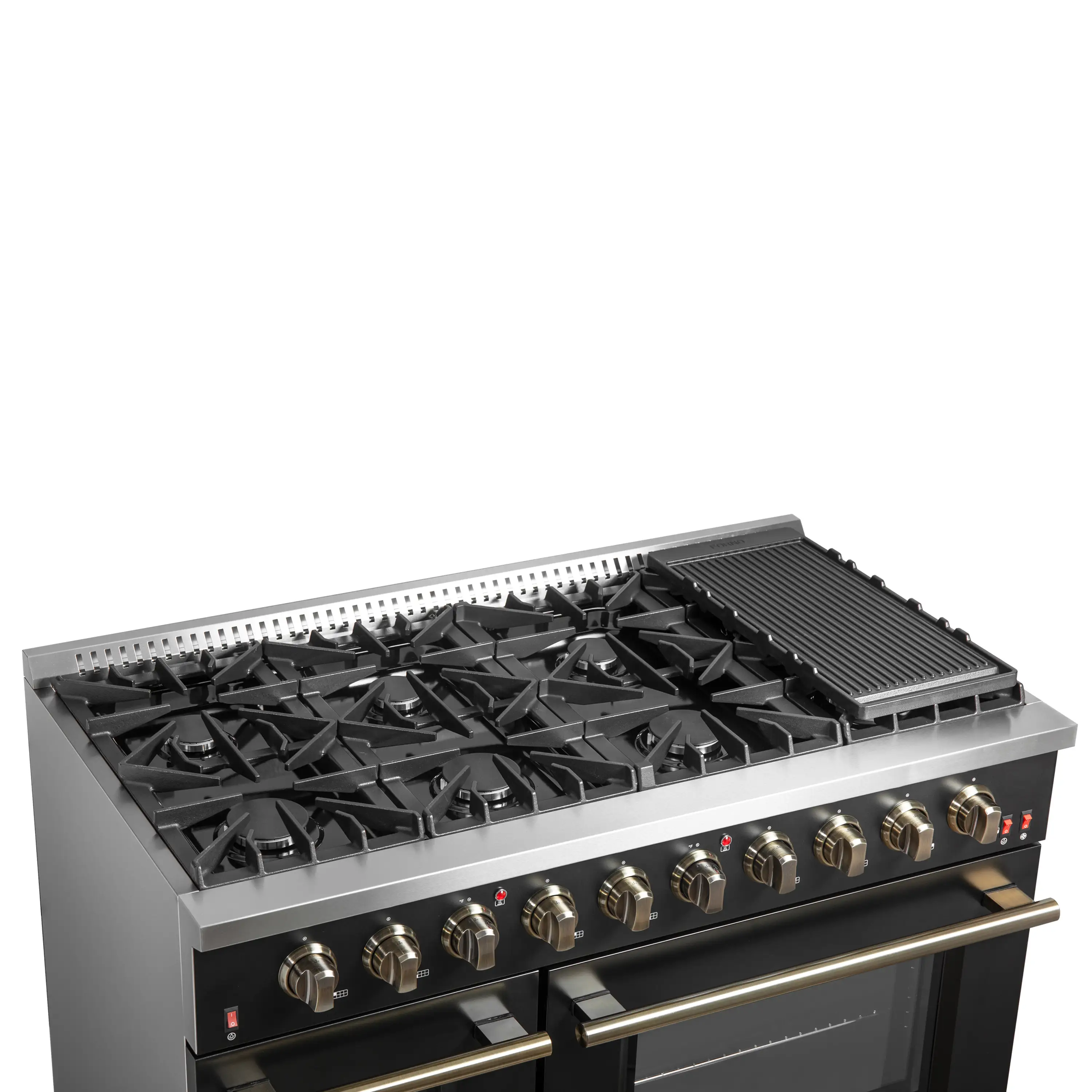 Forno 4-Piece Appliance Package - 48-Inch Gas Range, 60-Inch Convertible Refrigerator with Modern Trim, Dishwasher, and 30-Inch Microwave Drawer in Black with Antique Brass Handle - Image 11