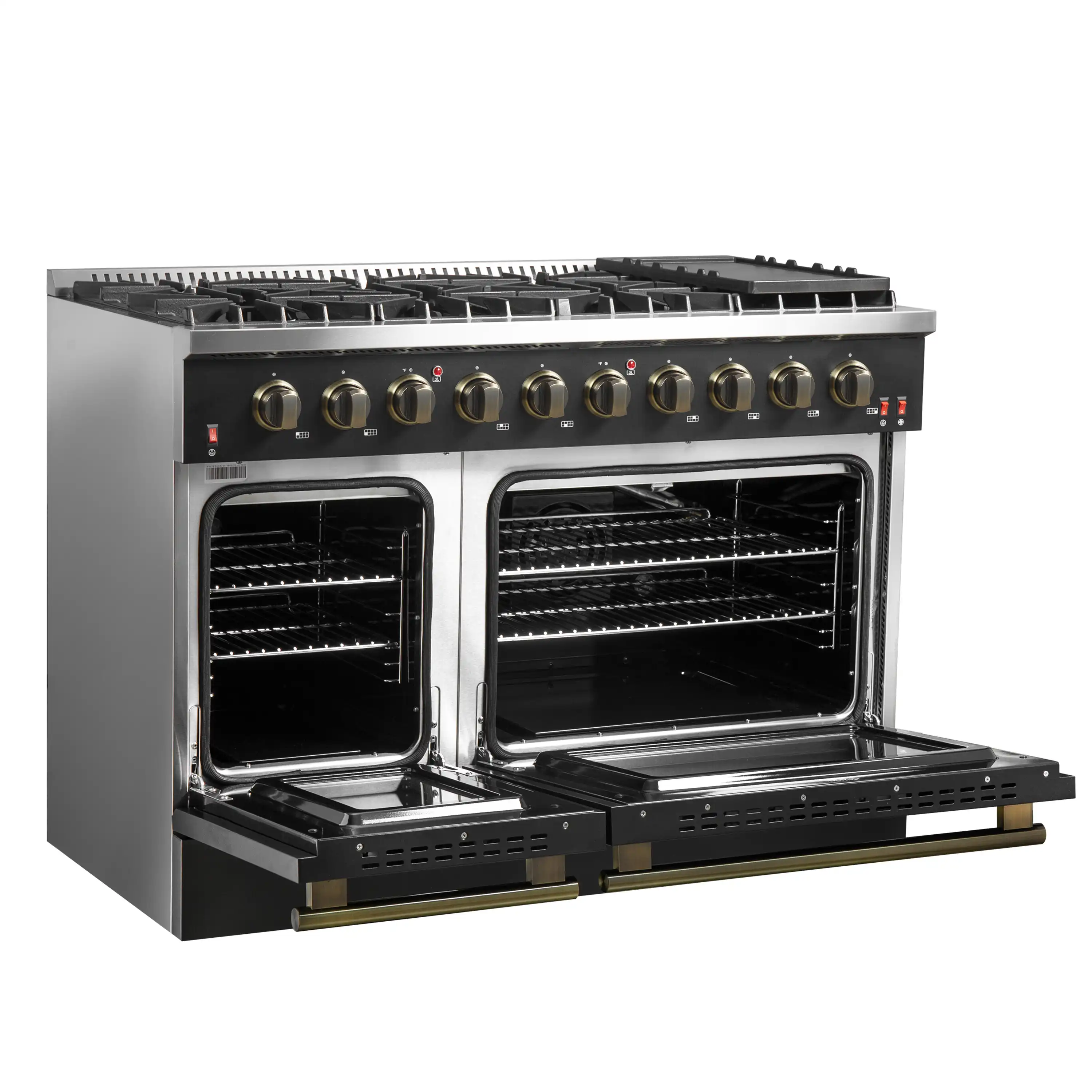 Forno 4-Piece Appliance Package - 48-Inch Gas Range, 60-Inch Convertible Refrigerator with Modern Trim, Dishwasher, and 30-Inch Microwave Oven in Black with Antique Brass Handle - Image 7