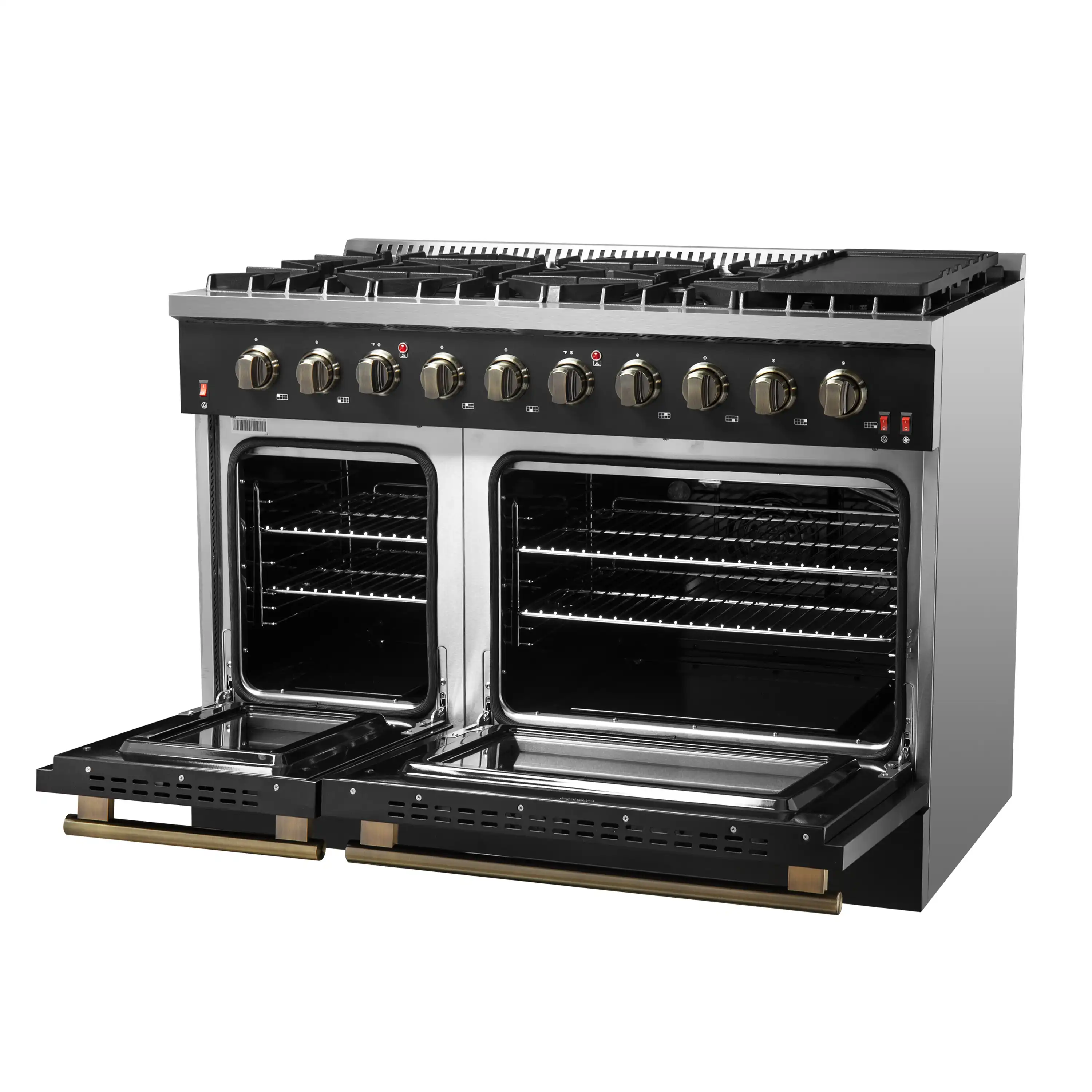 Forno 4-Piece Appliance Package - 48-Inch Gas Range, 60-Inch Convertible Refrigerator with Modern Trim, Dishwasher, and 30-Inch Microwave Oven in Black with Antique Brass Handle - Image 8