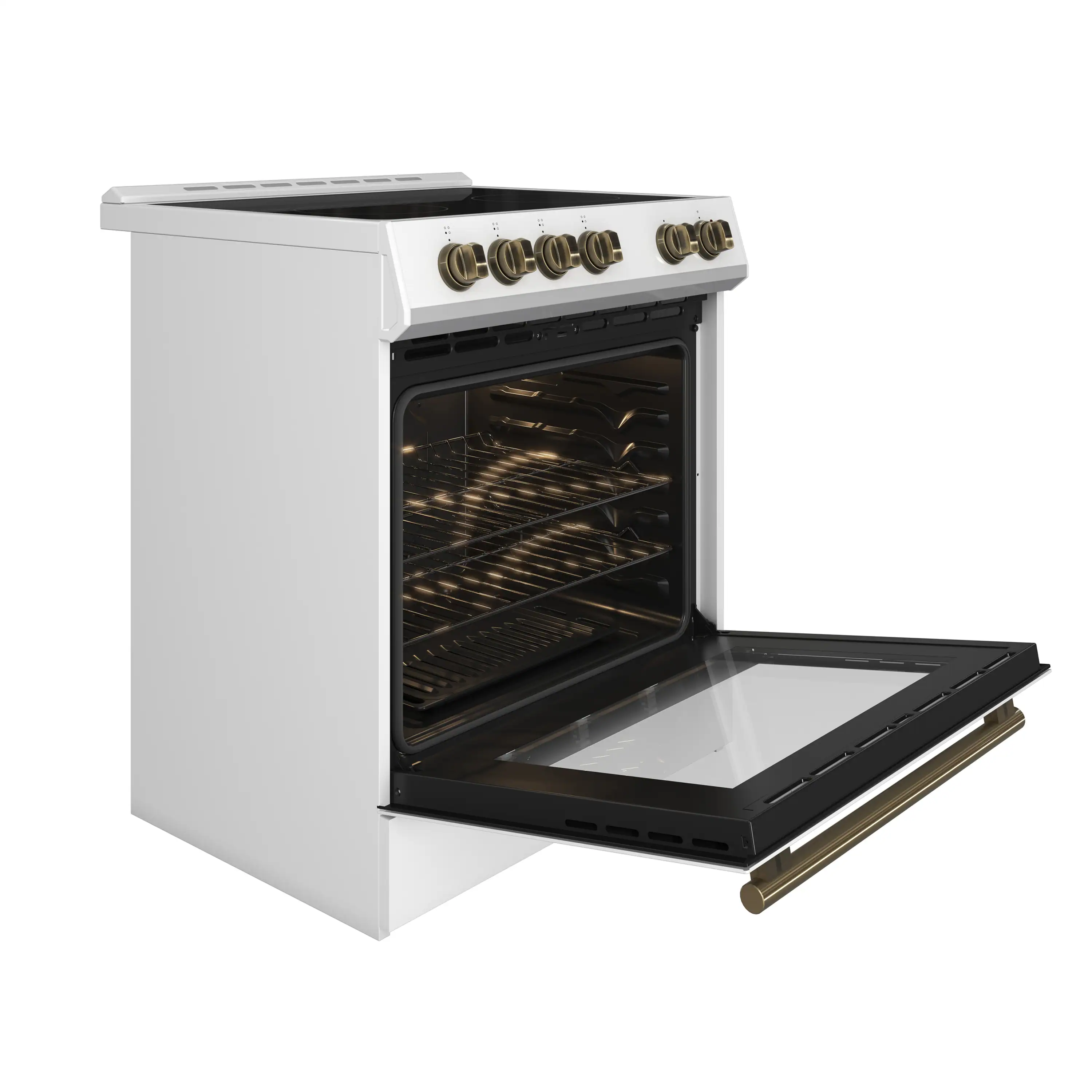Forno 4-Piece Appliance Package - 30-Inch Espresso Electric Range , Wall Mount Range Hood, 60-Inch Built-In Convertible Refrigerator, and Dishwasher in White with Antique Brass Handle - Image 6