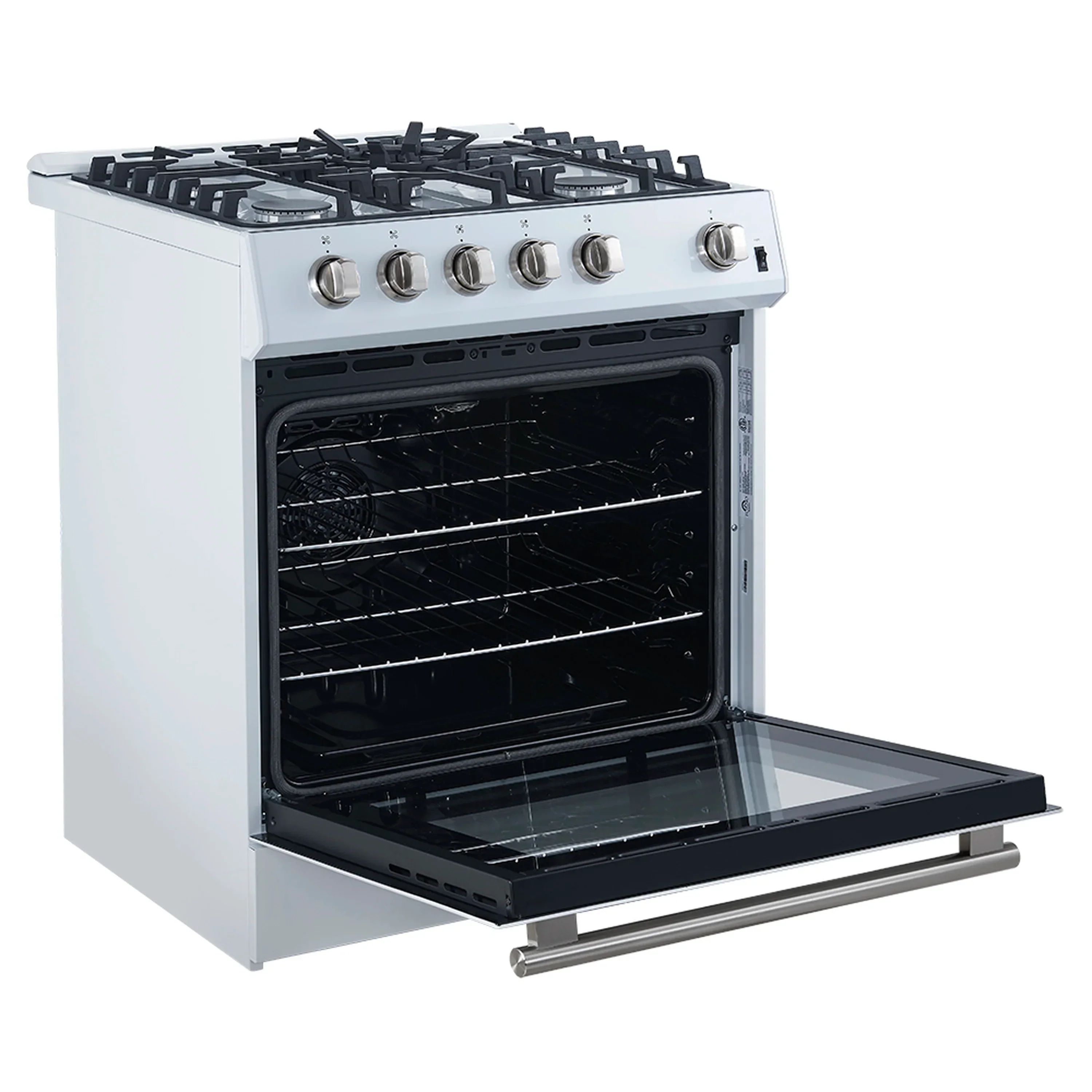 Forno 4-Piece Appliance Package - 30-Inch Espresso Gas Range , Wall Mount Range Hood, 60-Inch Built-In Convertible Refrigerator, and Dishwasher in White with Antique Brass Handle - Image 5