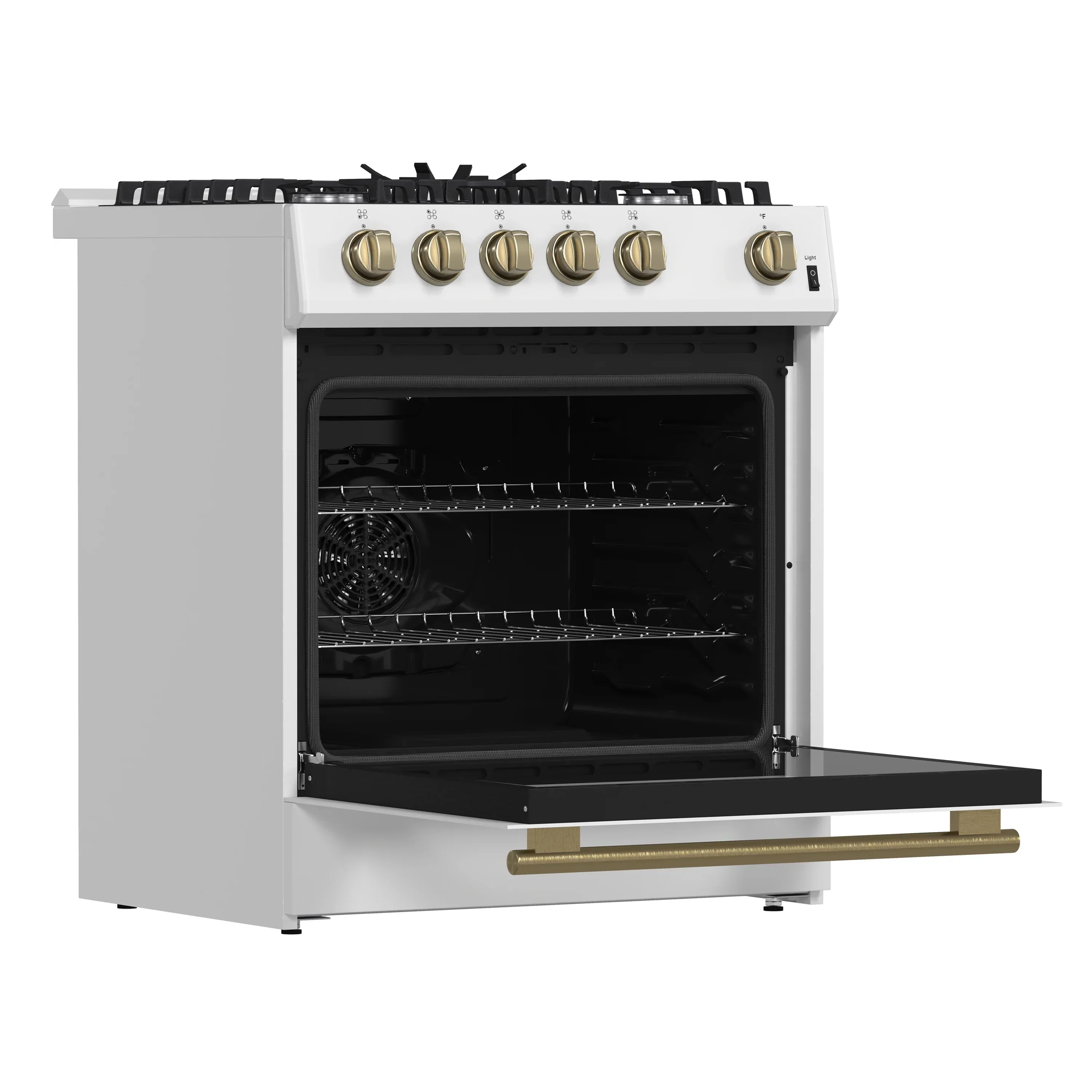 Forno 4-Piece Appliance Package - 30-Inch Espresso Gas Range , Wall Mount Range Hood, 60-Inch Built-In Convertible Refrigerator, and Dishwasher in White with Antique Brass Handle - Image 6