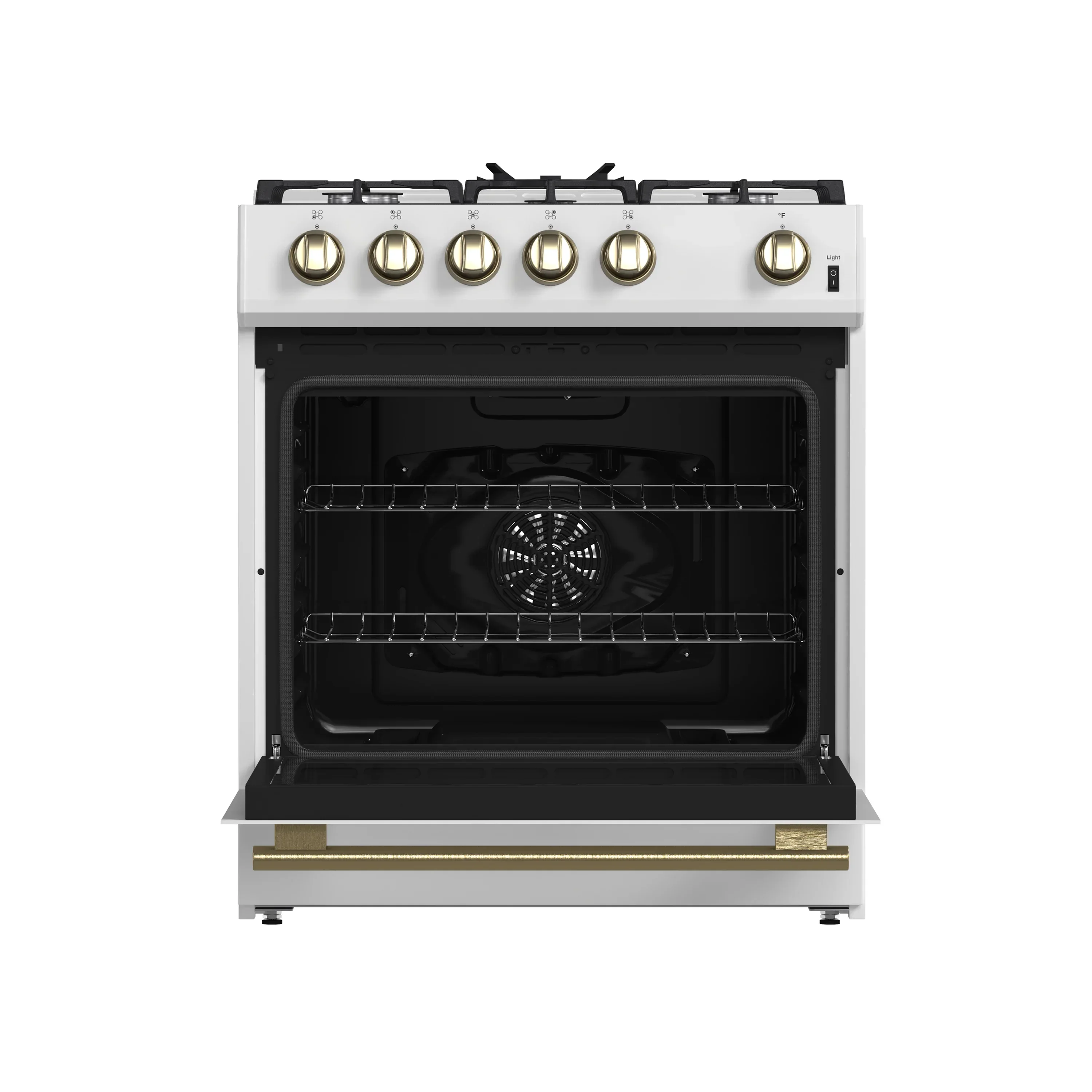 Forno 4-Piece Appliance Package - 30-Inch Espresso Gas Range , Wall Mount Range Hood, 60-Inch Built-In Convertible Refrigerator, and Dishwasher in White with Antique Brass Handle - Image 7