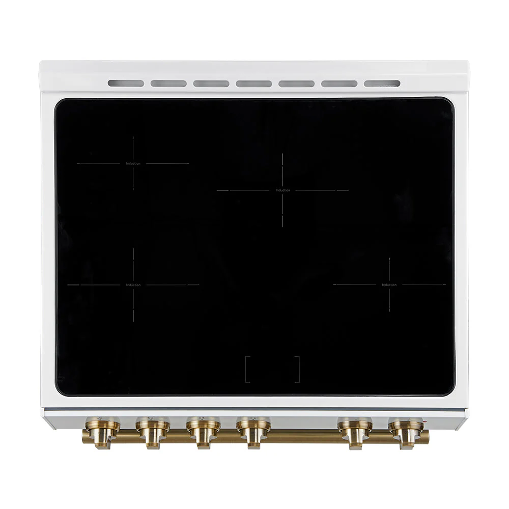 Forno 4-Piece Appliance Package - 30-Inch Espresso Induction Range , Wall Mount Range Hood, 60-Inch Built-In Convertible Refrigerator, and Dishwasher in White with Antique Brass Handle - Image 6