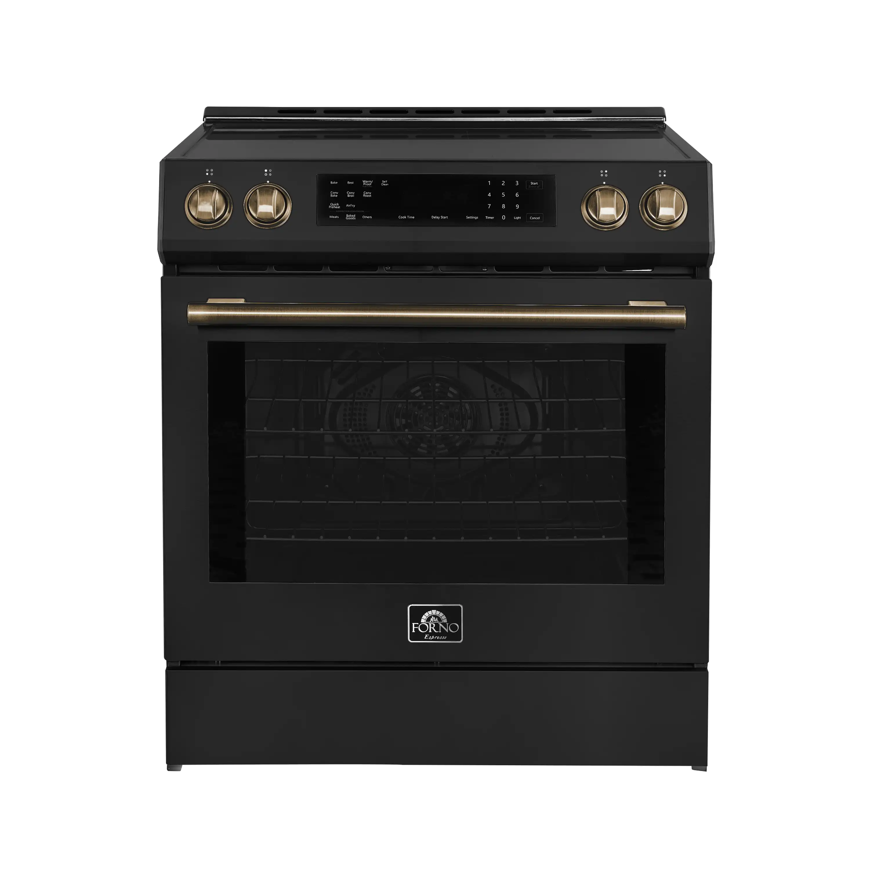 Forno 4-Piece Appliance Package - 30-Inch Espresso Induction Range , Wall Mount Range Hood, 36-Inch French Door Refrigerator, and Dishwasher in Black with Antique Brass Handle - Image 2