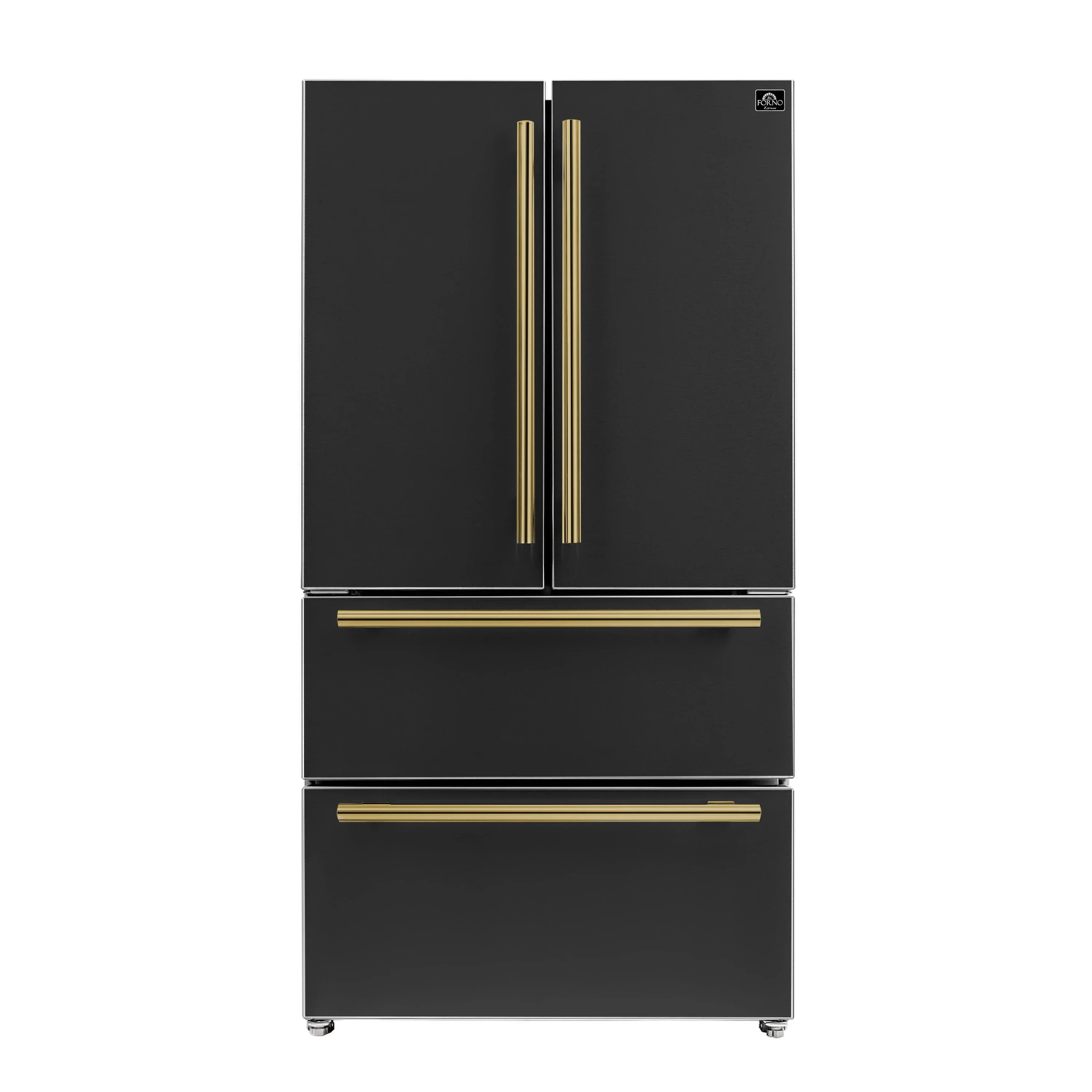 Forno 4-Piece Appliance Package - 30-Inch Espresso Induction Range , Wall Mount Range Hood, 36-Inch French Door Refrigerator, and Dishwasher in Black with Antique Brass Handle - Image 23