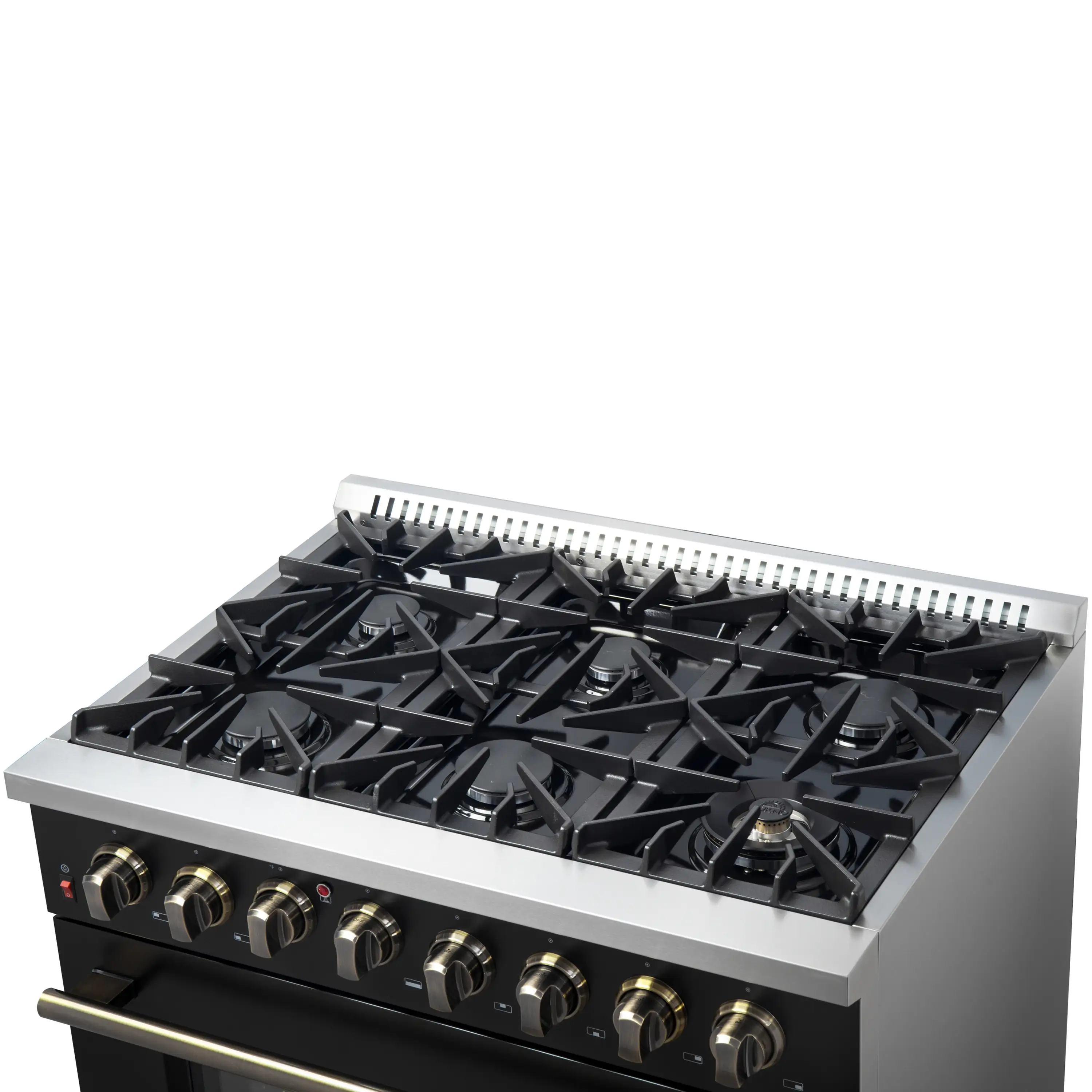 Forno 4-Piece Appliance Package - 36-Inch Dual Fuel Range, Wall Mount Range Hood, 60-Inch Built-In Convertible Refrigerator, and Dishwasher in Black with Antique Brass Handle - Image 11
