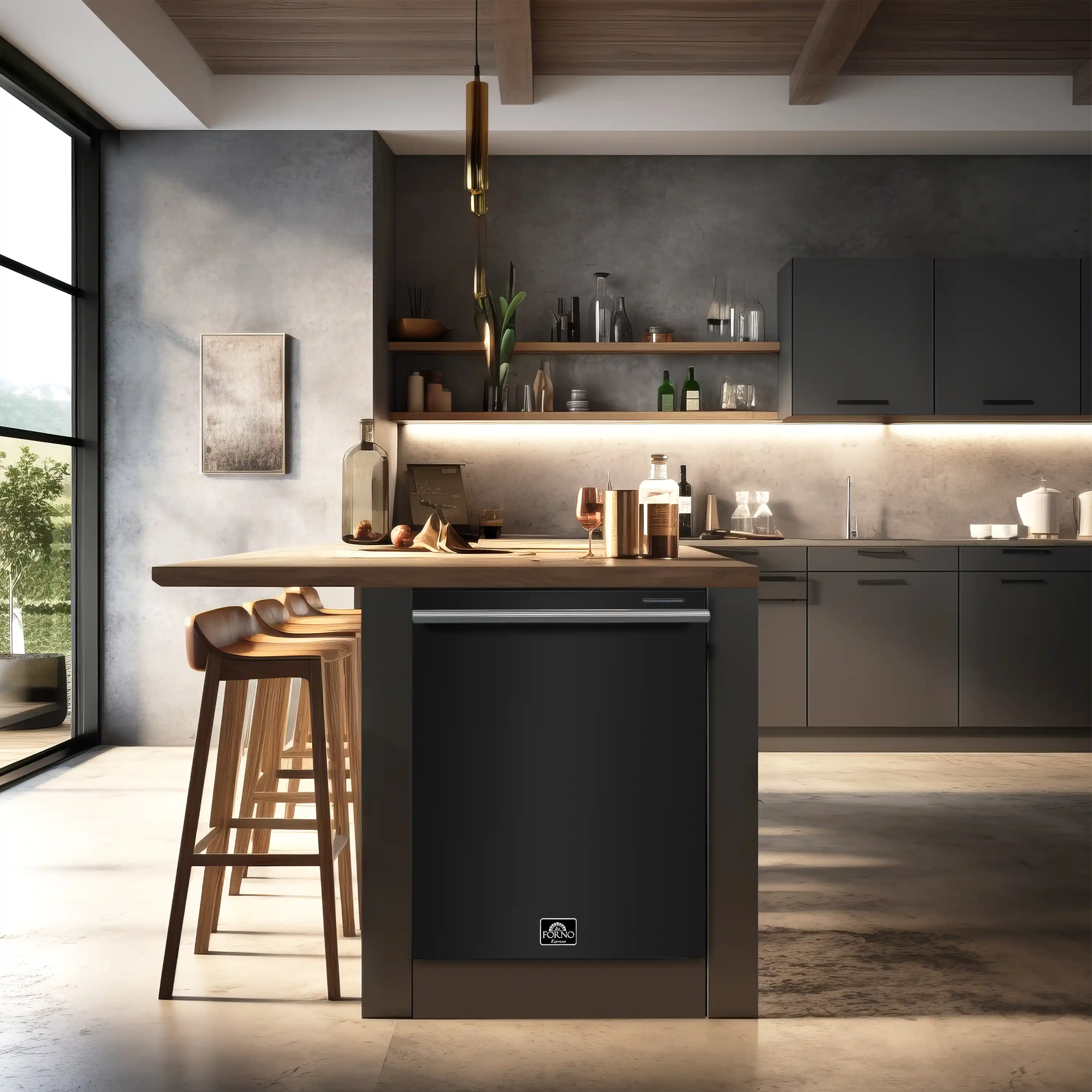 Forno 4-Piece Appliance Package - 36-Inch Dual Fuel Range, Wall Mount Range Hood, 60-Inch Built-In Convertible Refrigerator, and Dishwasher in Black with Antique Brass Handle - Image 45