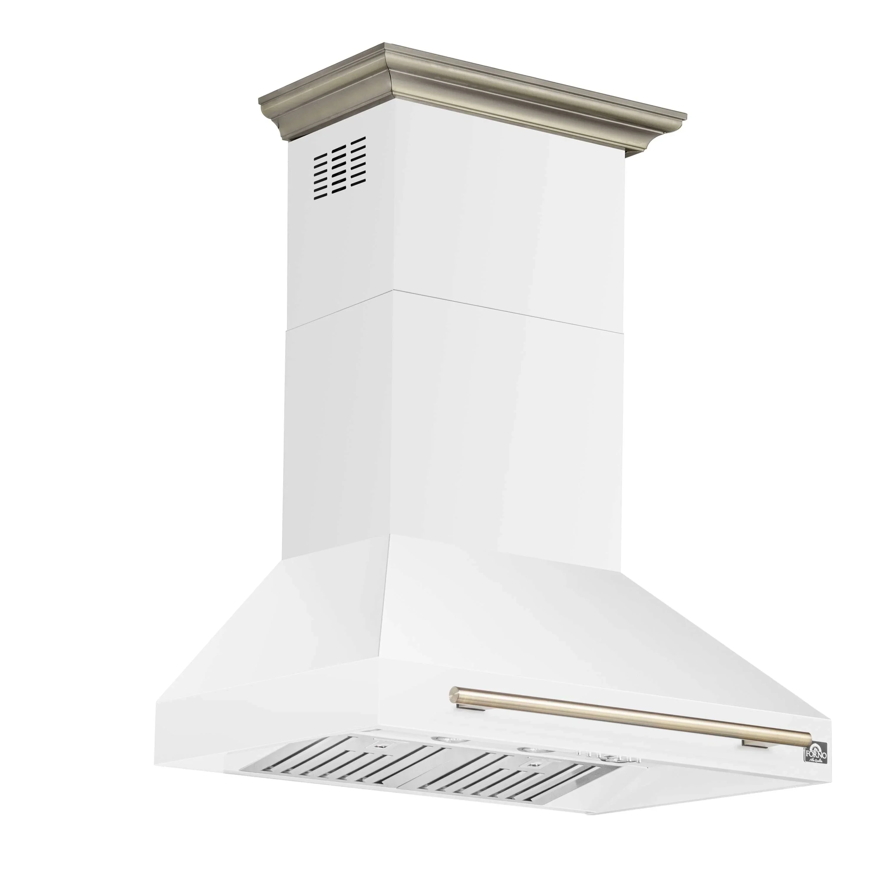 Forno 4-Piece Appliance Package - 36-Inch Dual Fuel Range, Wall Mount Range Hood, 36-Inch French Door Refrigerator, and Dishwasher in White with Antique Brass Handle - Image 18