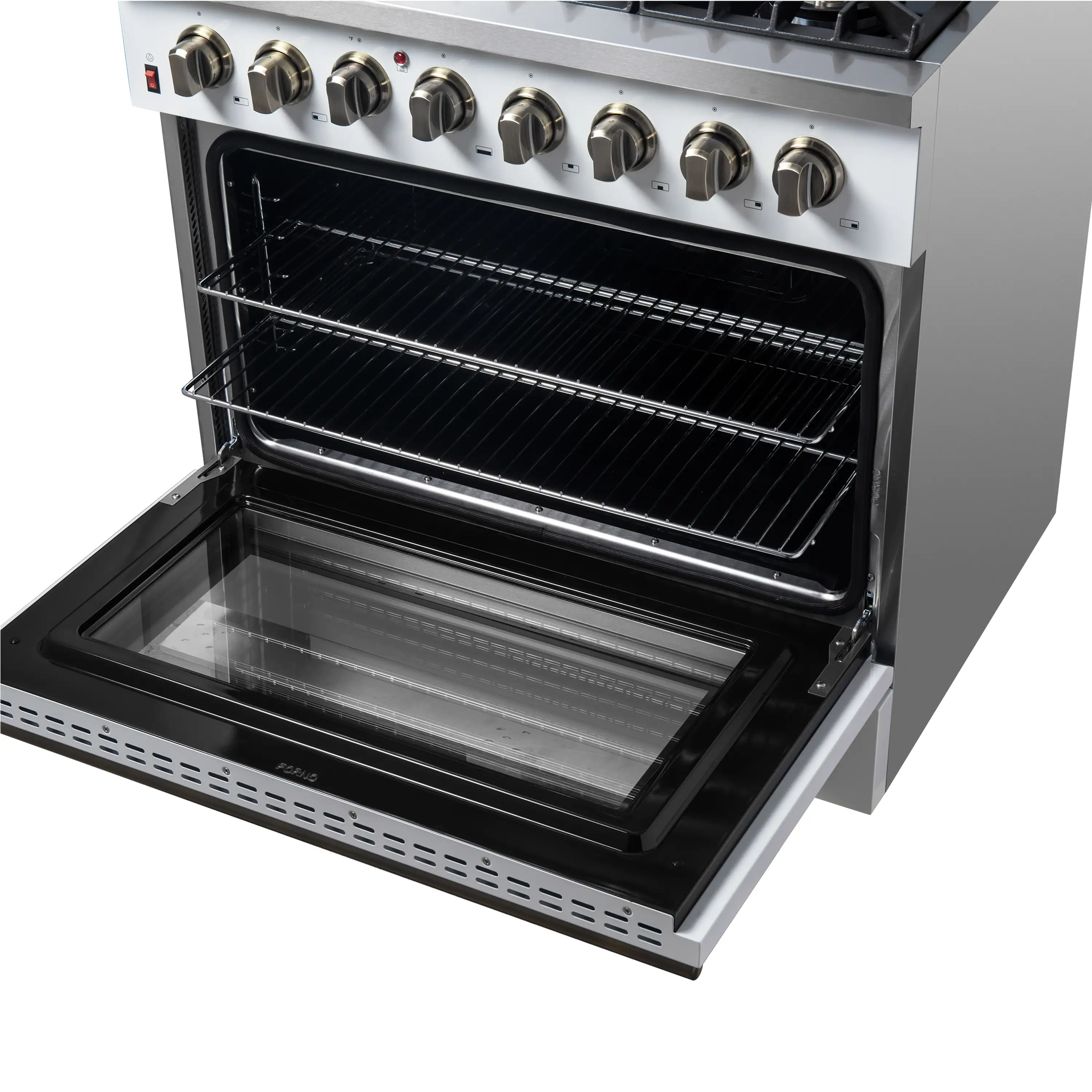 Forno 4-Piece Appliance Package - 36-Inch Dual Fuel Range, Wall Mount Range Hood, 60-Inch Built-In Convertible Refrigerator, and Dishwasher in White with Antique Brass Handle - Image 9