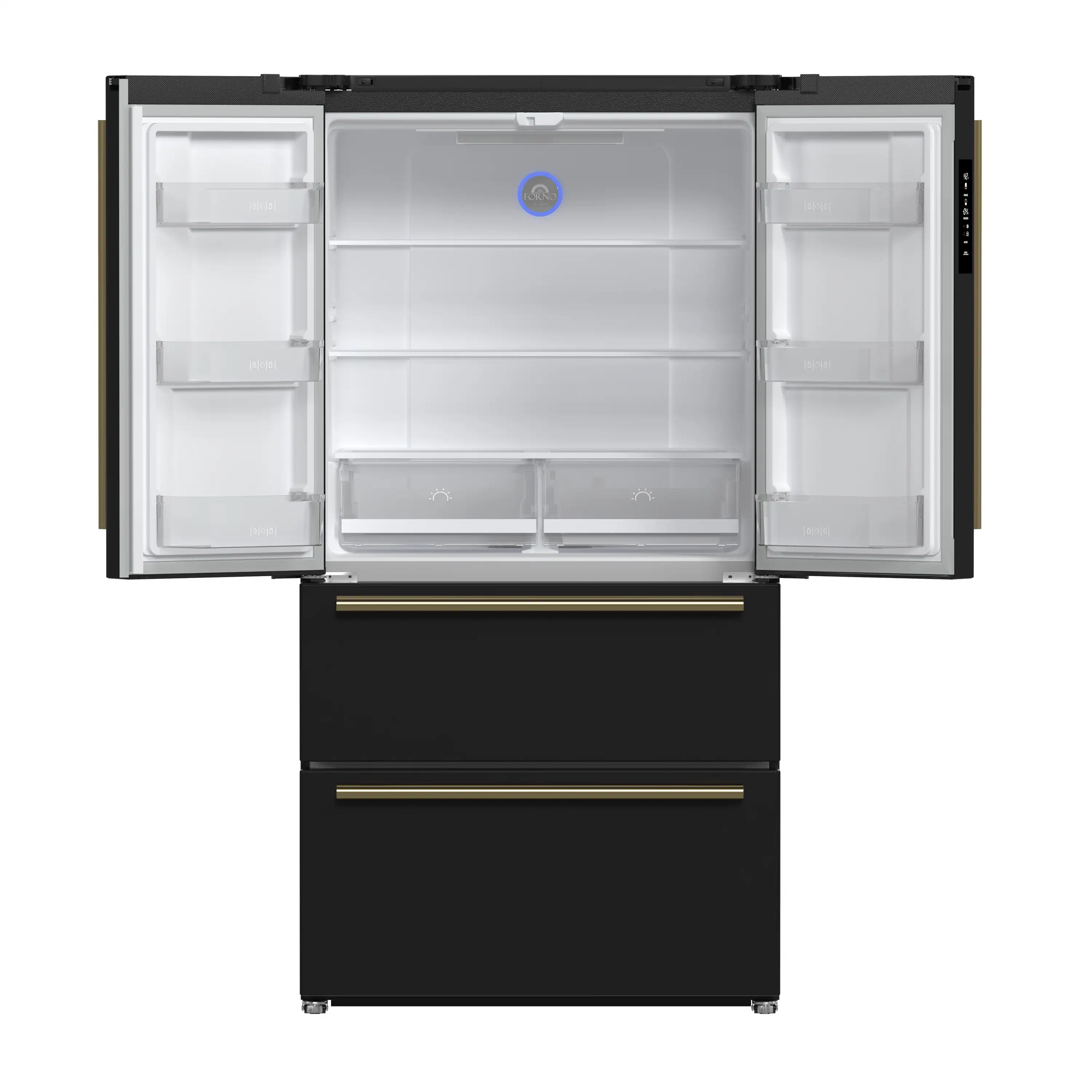 Forno 4-Piece Appliance Package - 36-Inch Gas Range, Wall Mount Range Hood, 36-Inch French Door Refrigerator, and Dishwasher in Black with Antique Brass Handle - Image 35