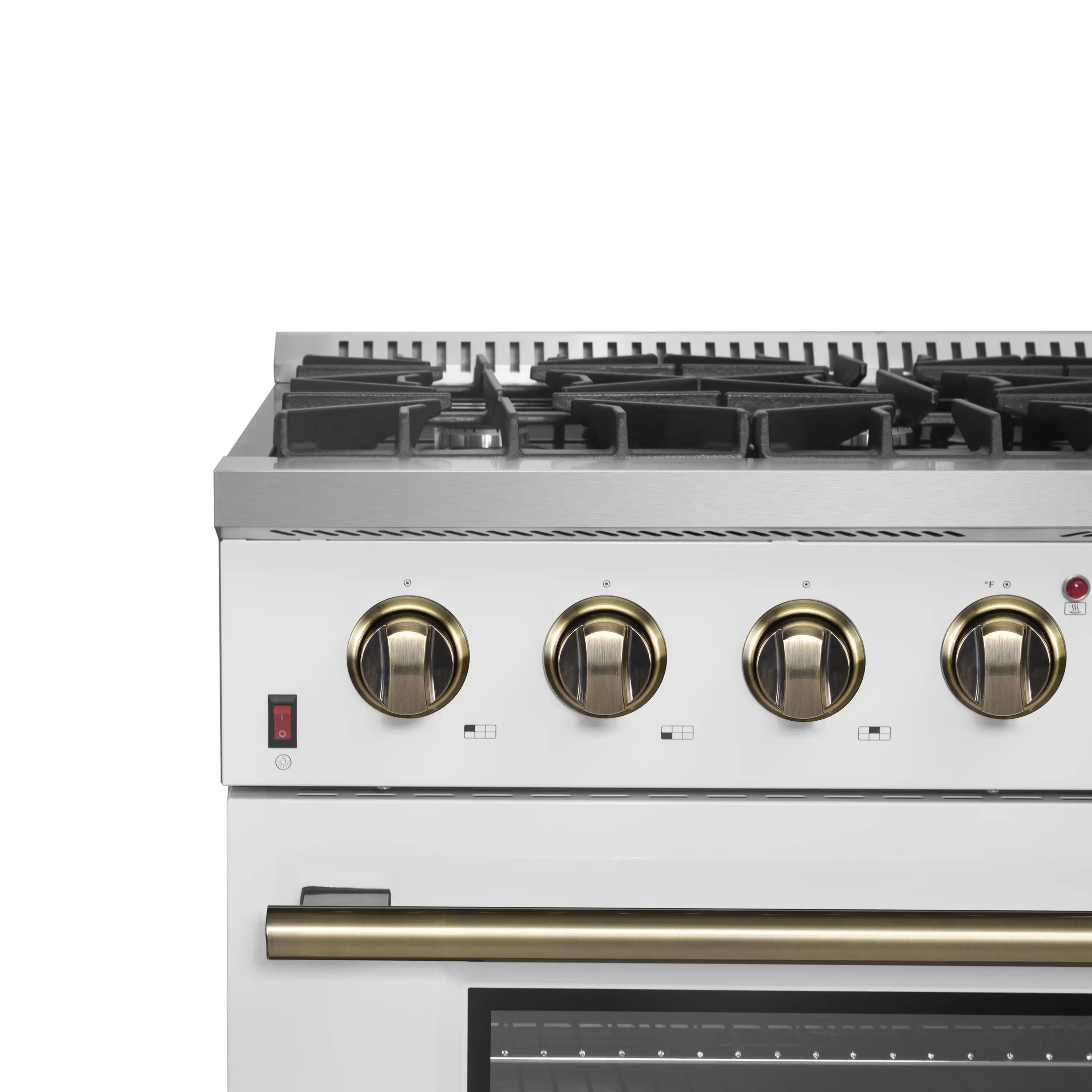 Forno 4-Piece Appliance Package - 36-Inch Gas Range, Wall Mount Range Hood, 36-Inch French Door Refrigerator, and Dishwasher in White with Antique Brass Handle - Image 10