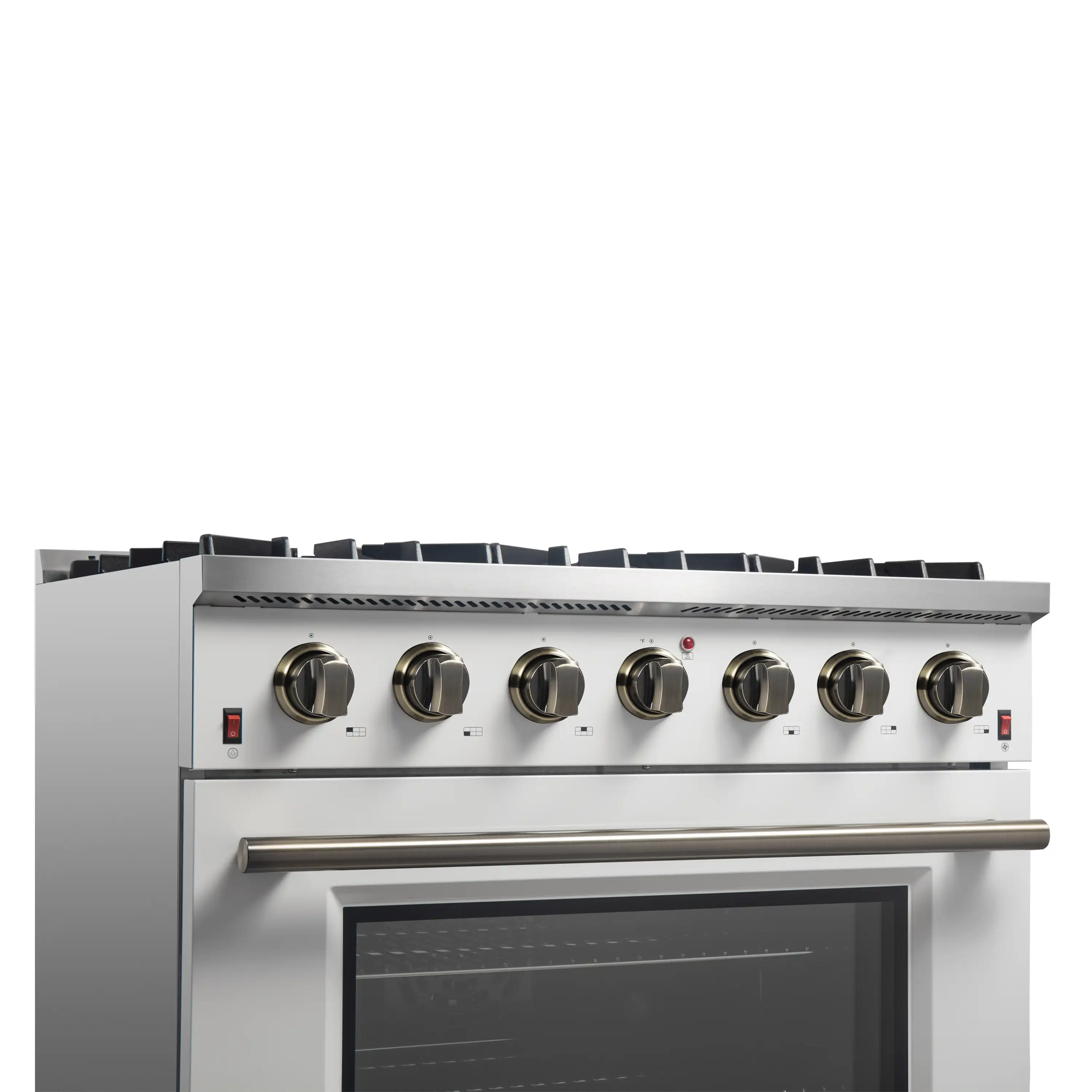 Forno 4-Piece Appliance Package - 36-Inch Gas Range, Wall Mount Range Hood, 36-Inch French Door Refrigerator, and Dishwasher in White with Antique Brass Handle - Image 12