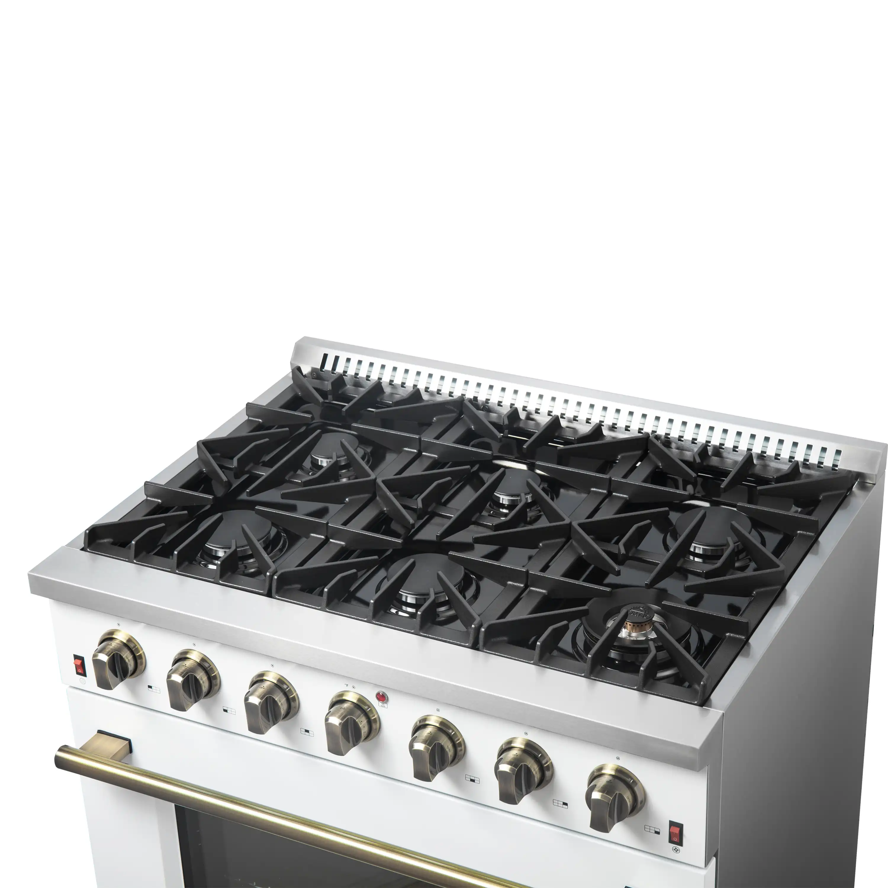 Forno 4-Piece Appliance Package - 36-Inch Gas Range, Wall Mount Range Hood, 36-Inch French Door Refrigerator, and Dishwasher in White with Antique Brass Handle - Image 14