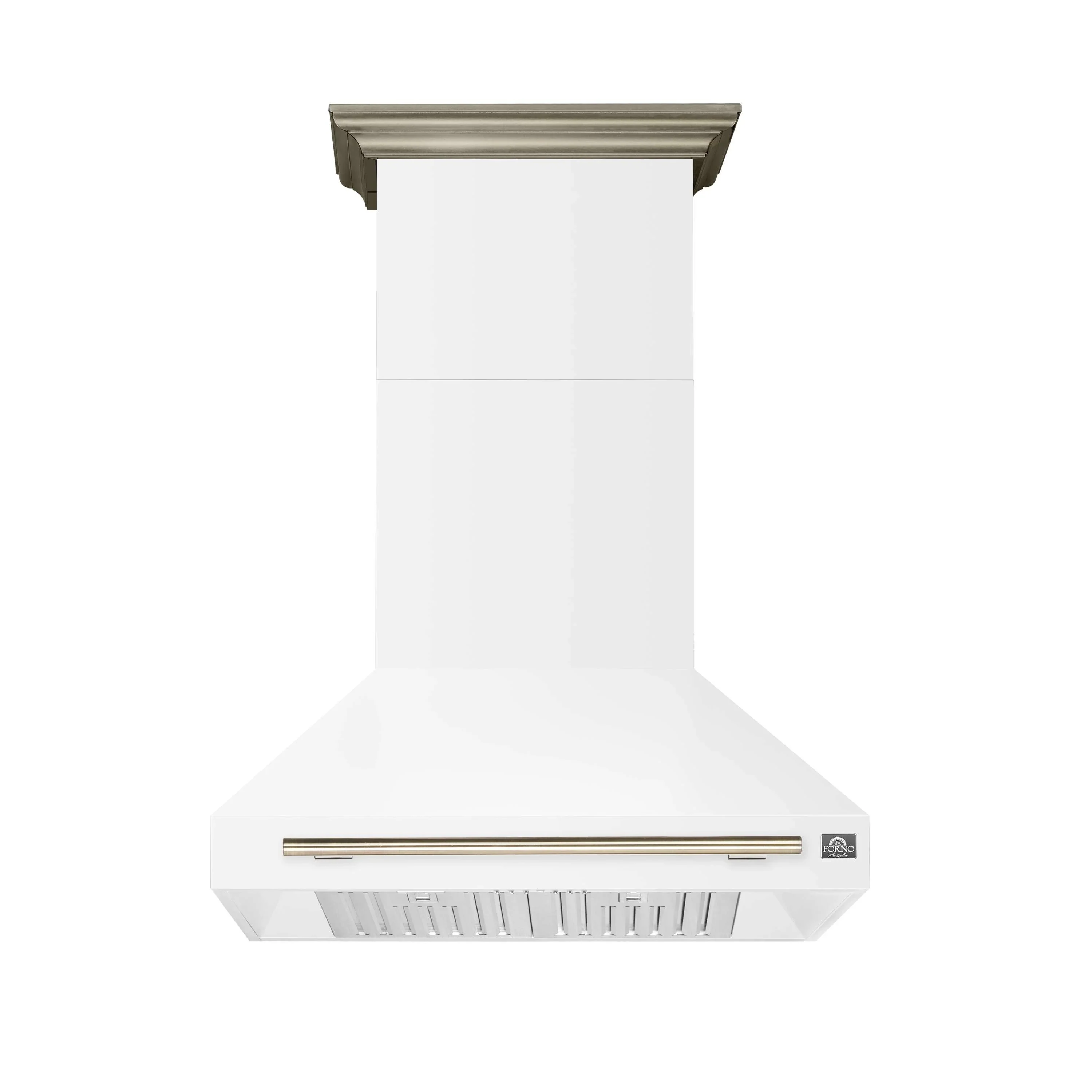 Forno 4-Piece Appliance Package - 36-Inch Gas Range, Wall Mount Range Hood, 36-Inch French Door Refrigerator, and Dishwasher in White with Antique Brass Handle - Image 18