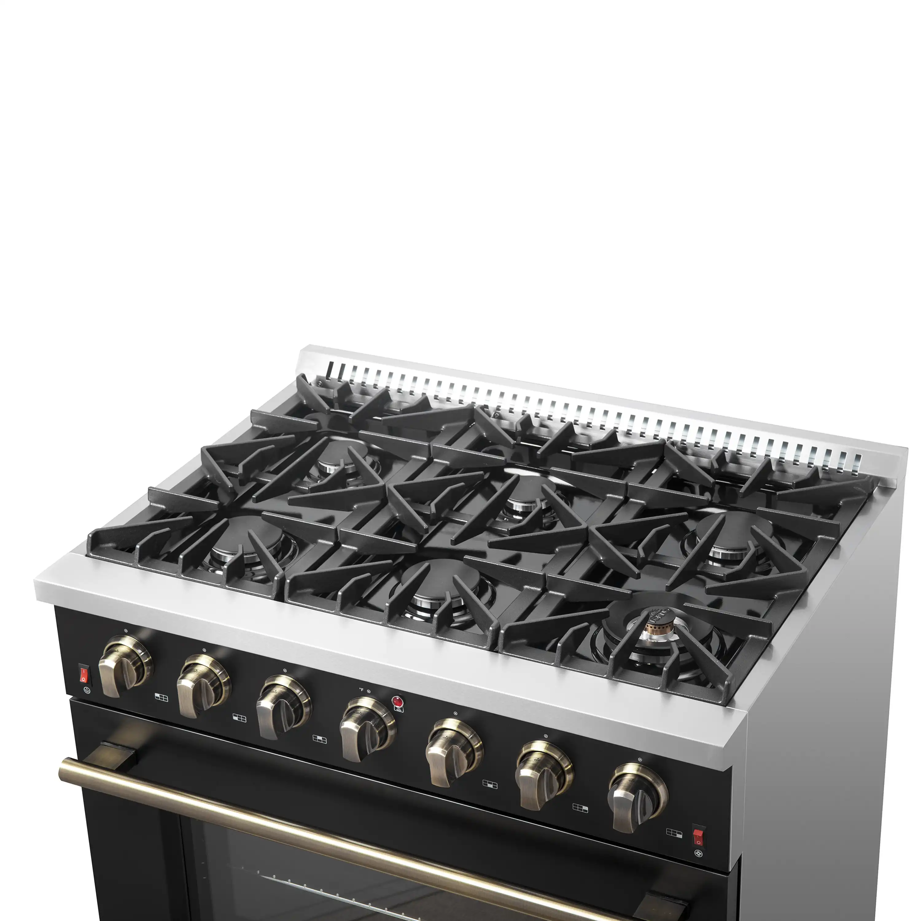 Forno 4-Piece Appliance Package - 36-Inch Gasl Fuel Range, Wall Mount Range Hood, 60-Inch Built-In Convertible Refrigerator, and Dishwasher in Black with Antique Brass Handle - Image 14