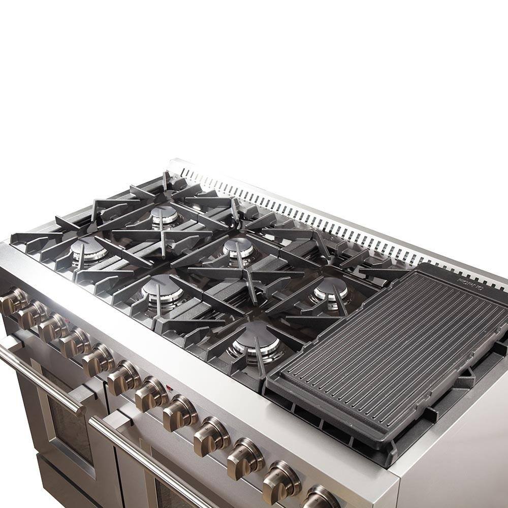 Forno 4-Piece Appliance Package - 48-Inch Dual Fuel Range, Wall Mount Range Hood, 36-Inch French Door Refrigerator, and Dishwasher in Stainless Steel - Image 5