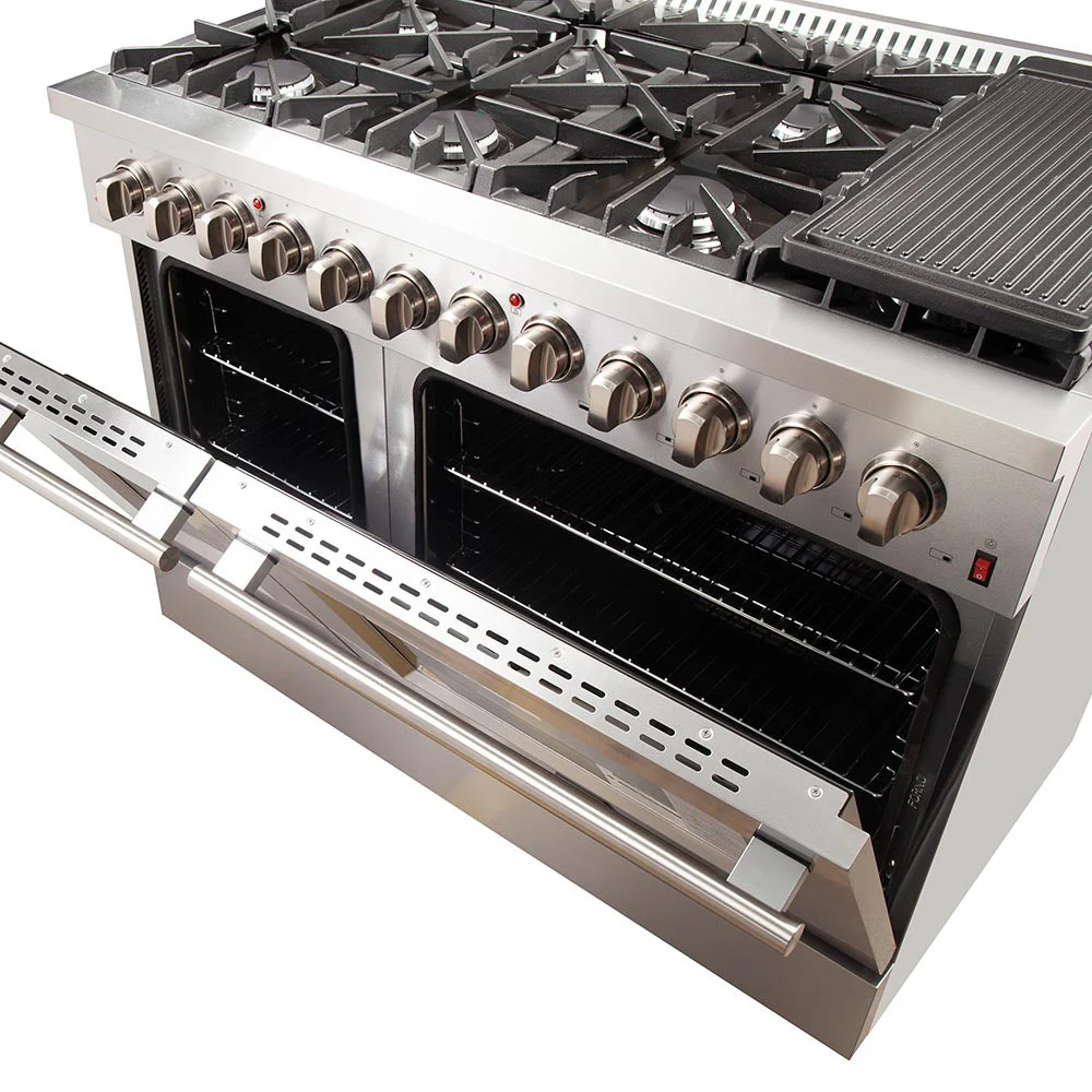 Forno 4-Piece Appliance Package - 48-Inch Dual Fuel Range, Wall Mount Range Hood, 36-Inch French Door Refrigerator, and Dishwasher in Stainless Steel - Image 6