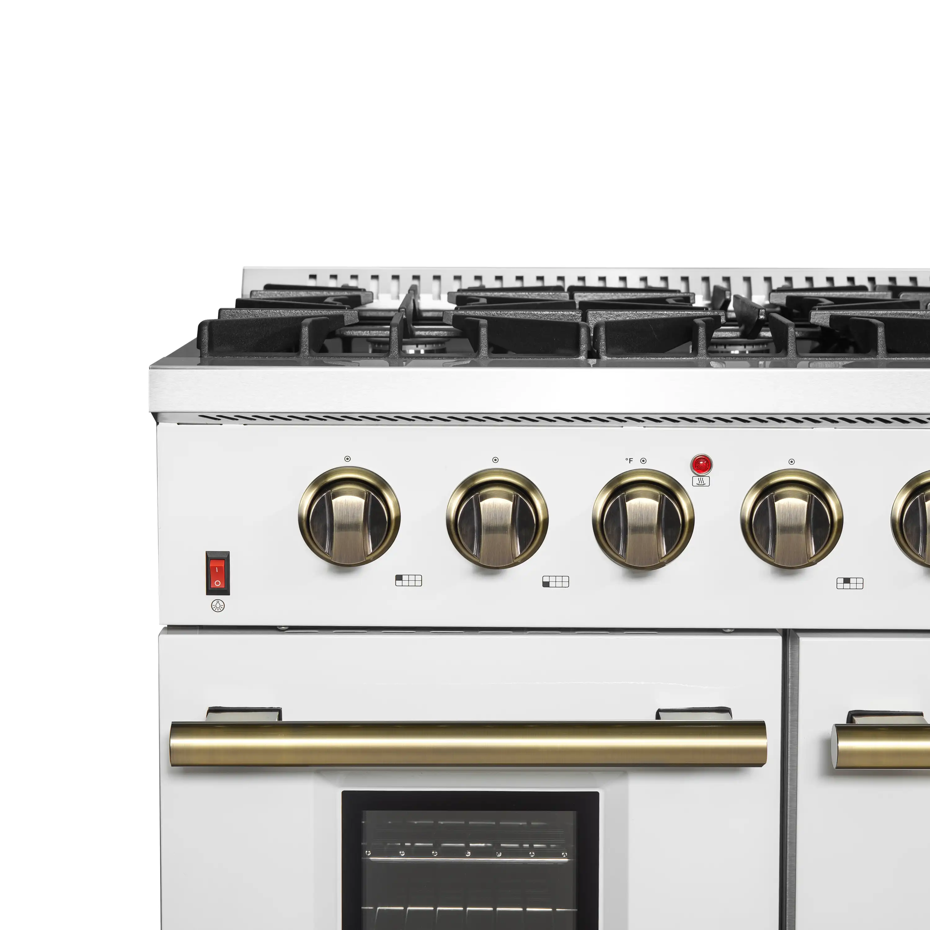 Forno 4-Piece Appliance Package - 48-Inch Gas Range, Wall Mount Range Hood, 36-Inch French Door Refrigerator, and Dishwasher in White with Antique Brass Handle - Image 10