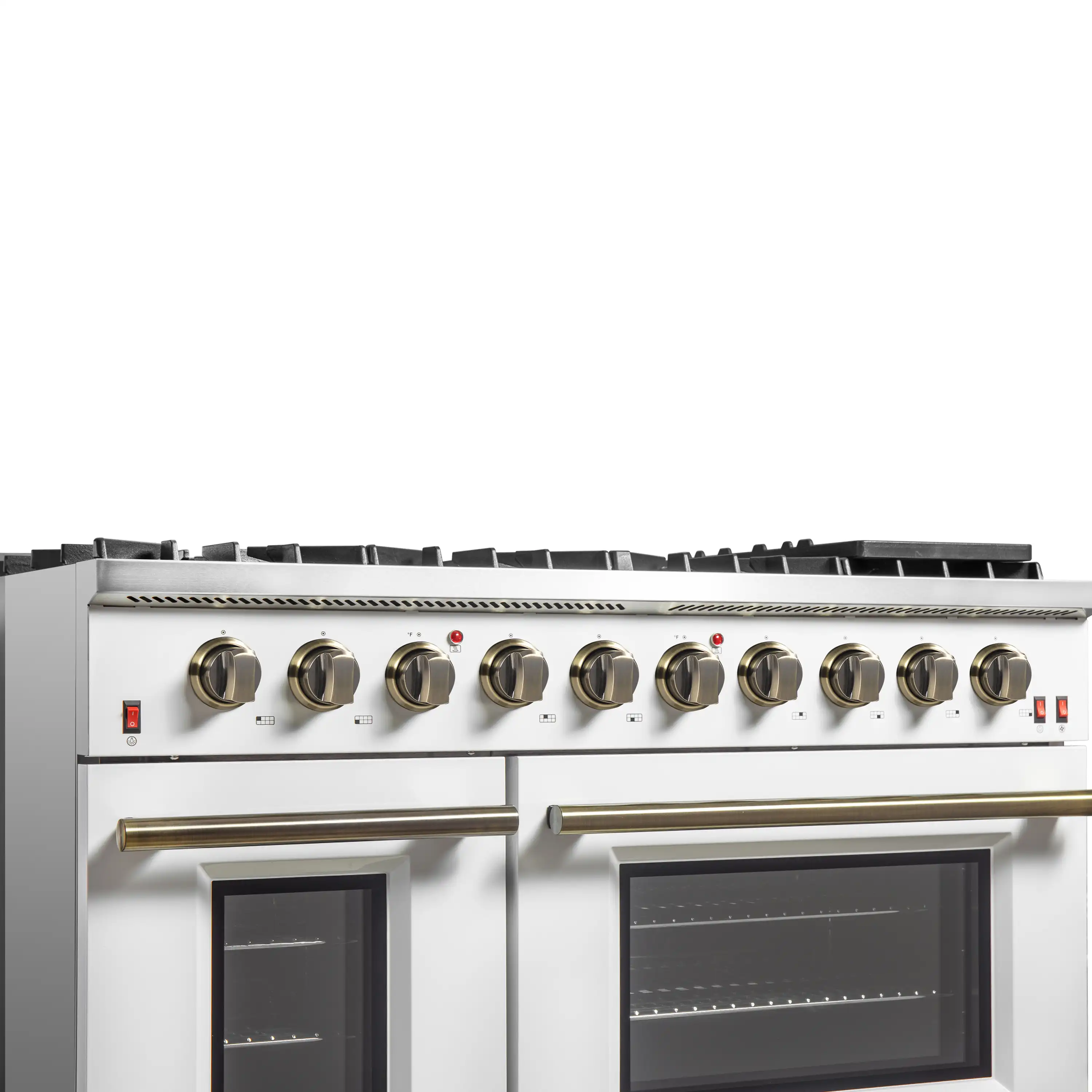 Forno 4-Piece Appliance Package - 48-Inch Gas Range, Wall Mount Range Hood, 60-Inch Built-In Convertible Refrigerator, and Dishwasher in White with Antique Brass Handle - Image 8