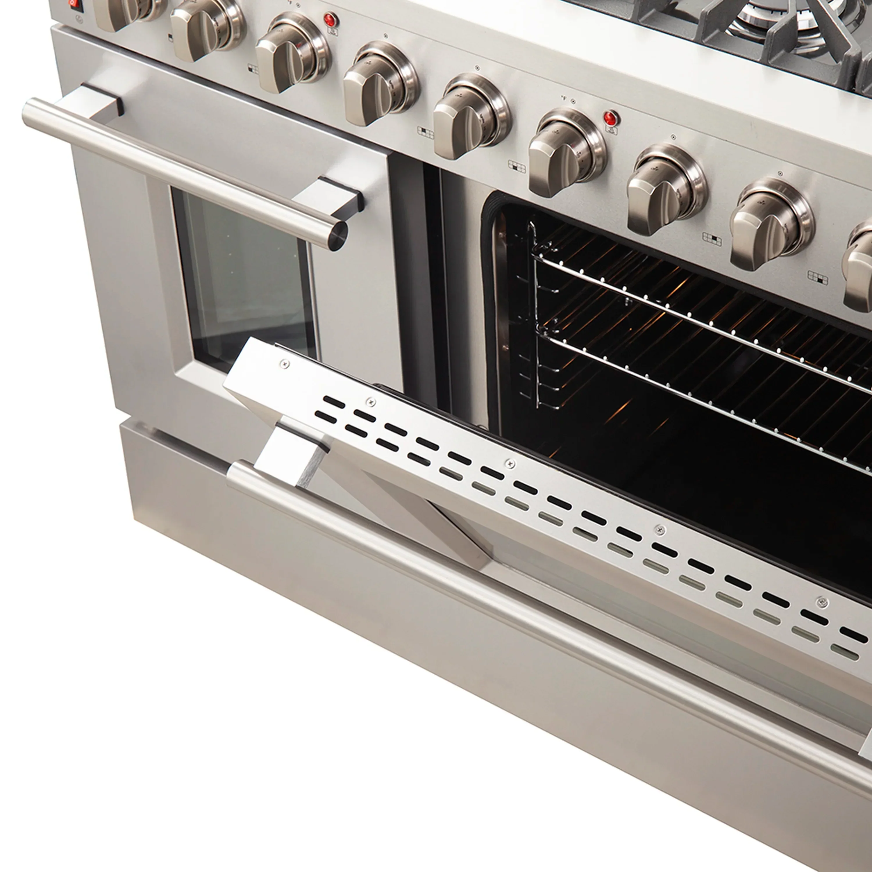 Forno 4-Piece Appliance Package - 48-Inch Gas Range, Wall Mount Range Hood, 36-Inch French Door Refrigerator, and Dishwasher in Stainless Steel - Image 14