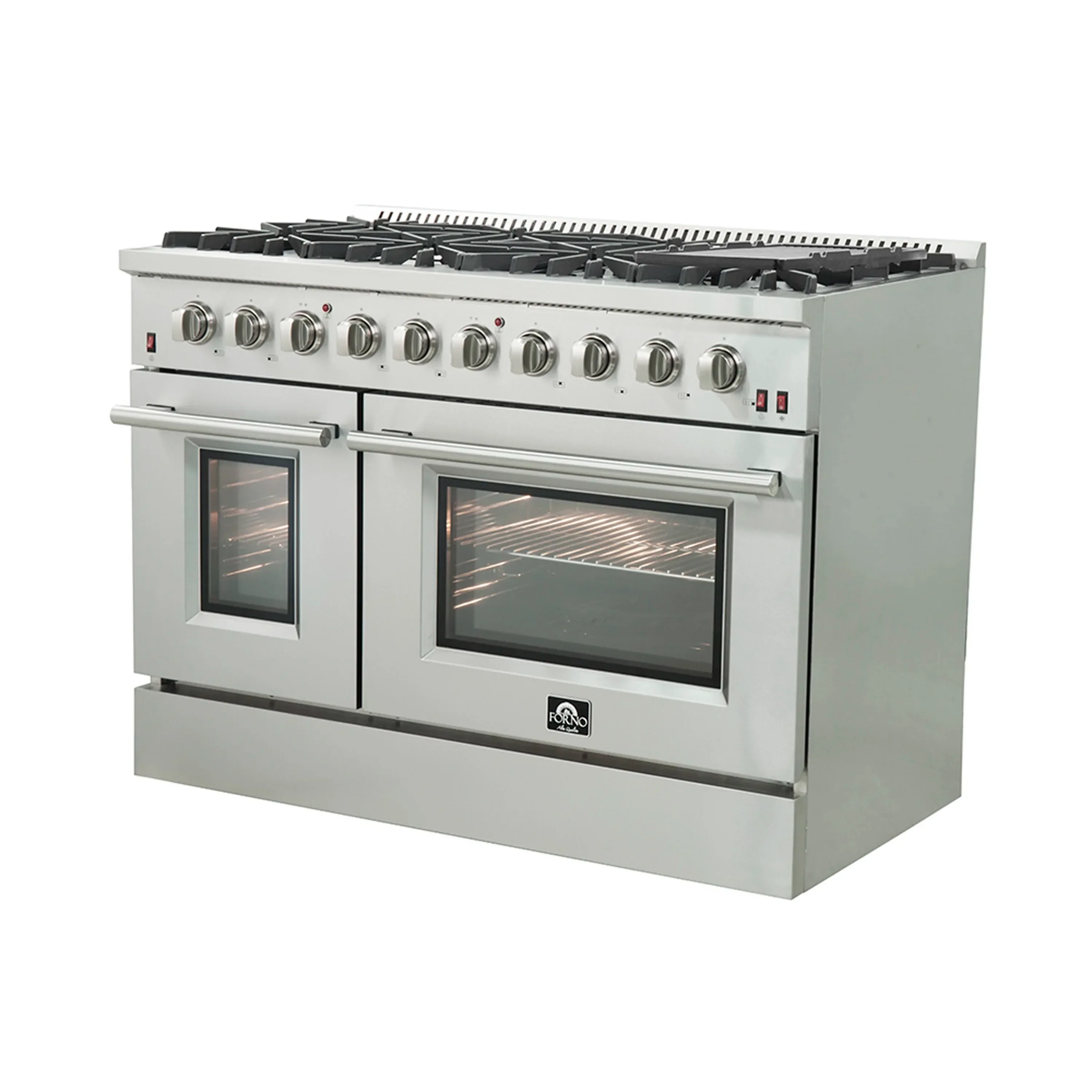 Forno 4-Piece Appliance Package - 48-Inch Gas Range, Wall Mount Range Hood, 36-Inch French Door Refrigerator, and Dishwasher in Stainless Steel - Image 4