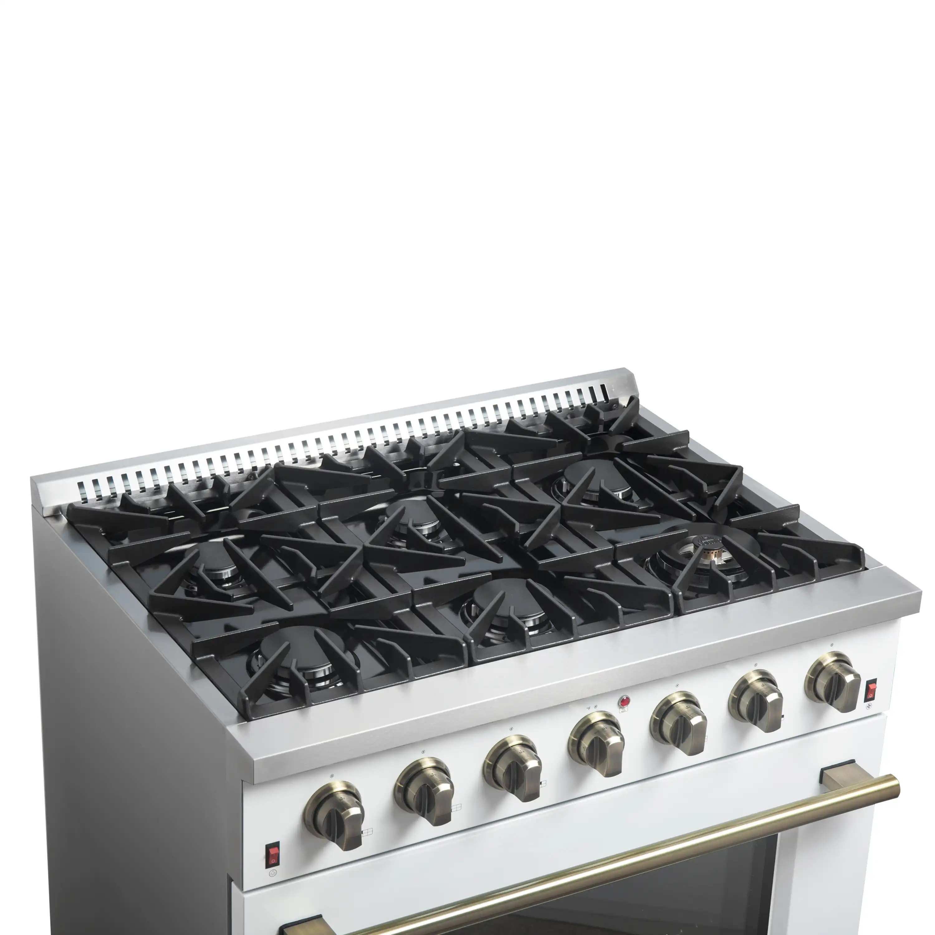 Forno 4-Piece Appliance Package - 36-Inch Gas Range, Wall Mount Range Hood, 60-Inch Built-In Convertible Refrigerator, and Dishwasher in White with Antique Brass Trim - Image 13