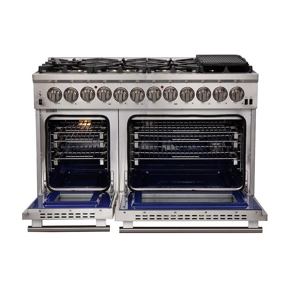 Forno 4-Piece Pro Appliance Package - 48-Inch Dual Fuel Range, Refrigerator, Wall Mount Hood, & 3-Rack Dishwasher in Stainless Steel - Image 3