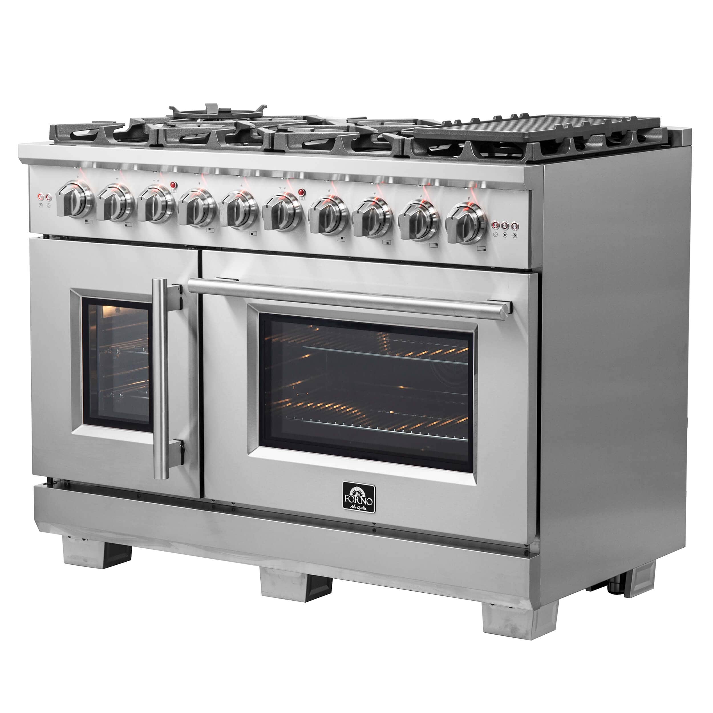 Forno 48-Inch Capriasca Dual Fuel Range with 8 Gas Burners, 160,000 BTUs & French Door Electric Oven in Stainless Steel (FFSGS6387-48) - Image 3