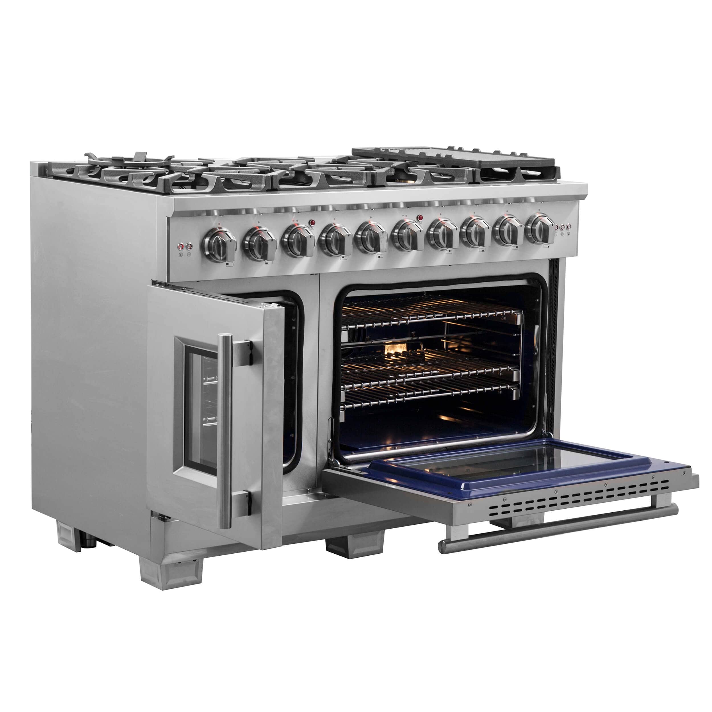 Forno 48-Inch Capriasca Dual Fuel Range with 8 Gas Burners, 160,000 BTUs & French Door Electric Oven in Stainless Steel (FFSGS6387-48) - Image 4