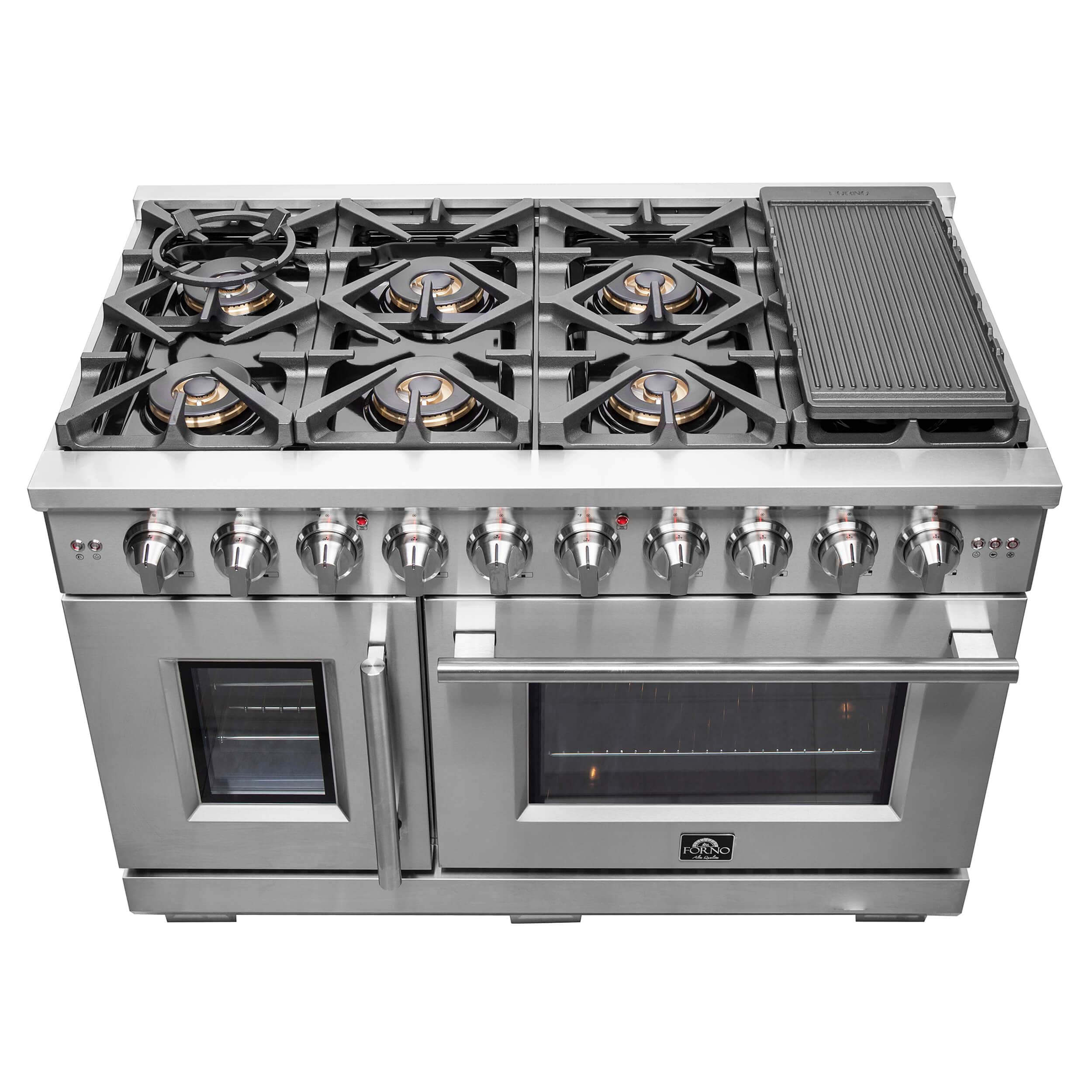Forno 48-Inch Capriasca Dual Fuel Range with 8 Gas Burners, 160,000 BTUs & French Door Electric Oven in Stainless Steel (FFSGS6387-48) - Image 6