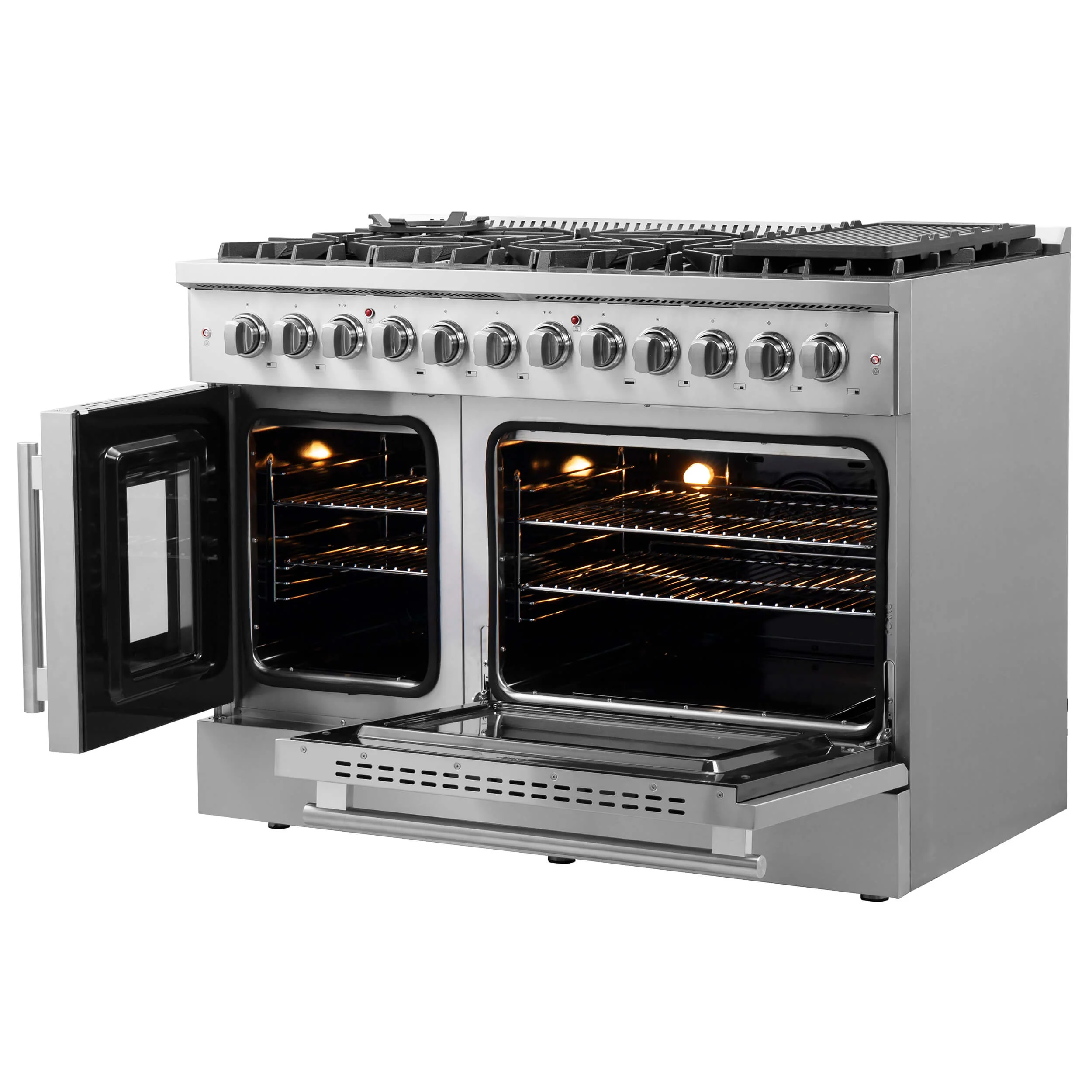 Forno 48-Inch Galiano Dual Fuel Range with 8 Gas Burner Cooktop,  & 6.58 Cu.Ft. Double Ovens in Stainless Steel (FFSGS6356-48) - Image 3