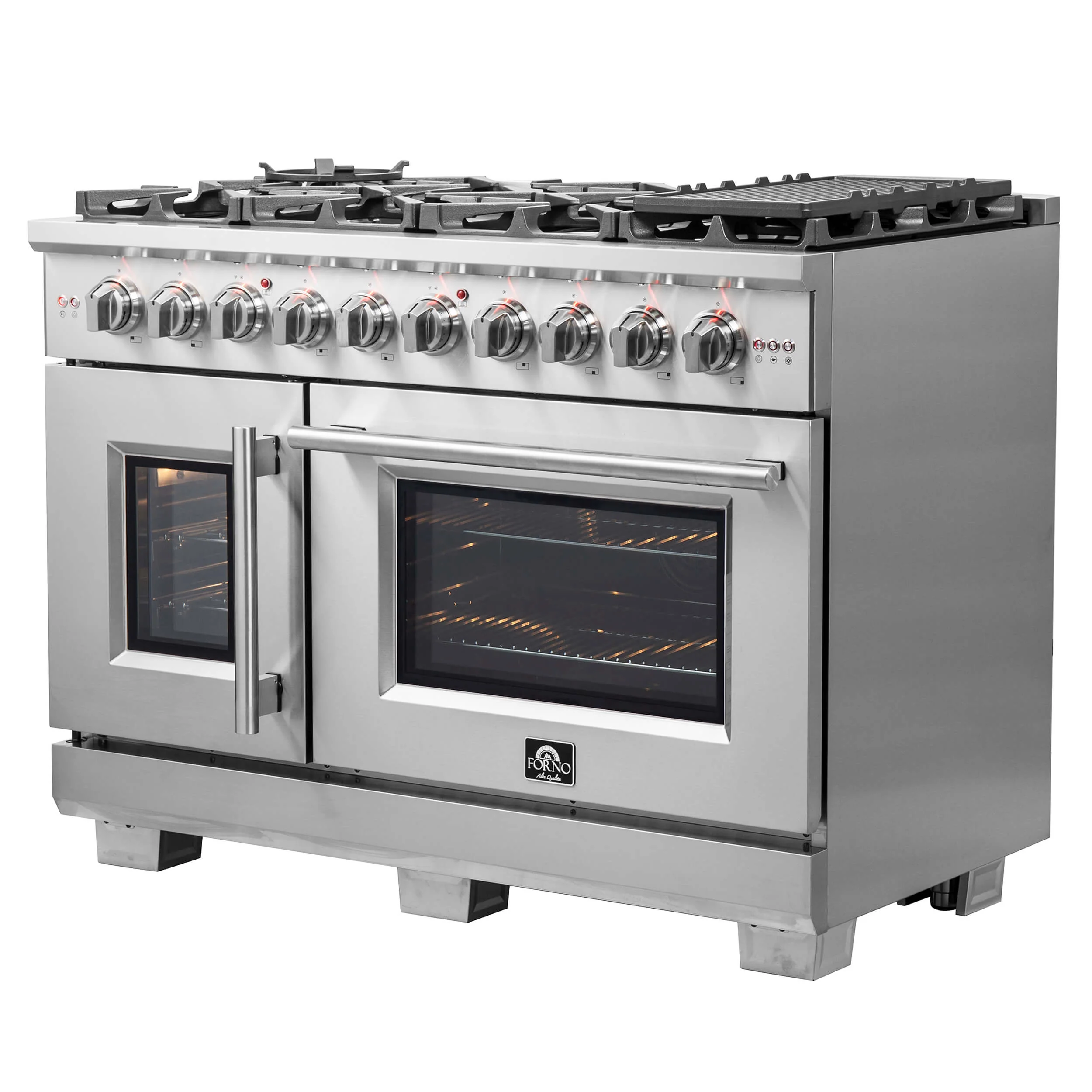 Forno 48-Inch Galiano Dual Fuel Range with 8 Gas Burner Cooktop,  & 6.58 Cu.Ft. Double Ovens in Stainless Steel (FFSGS6356-48) - Image 4