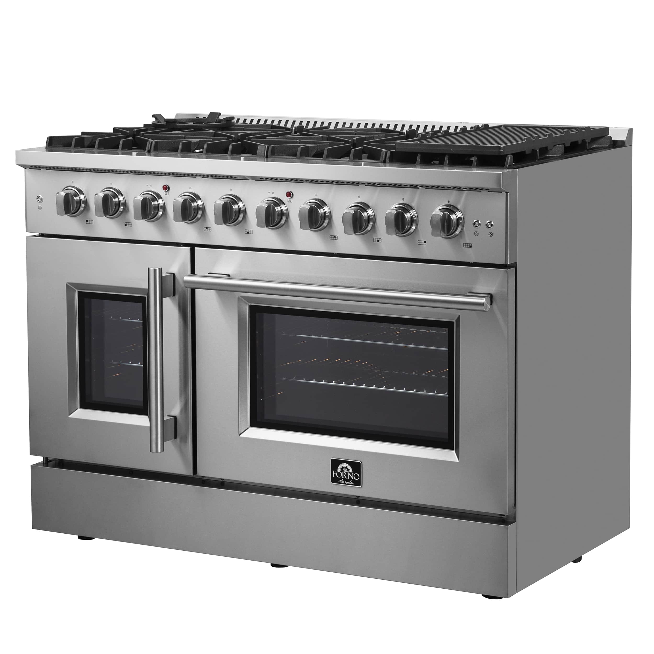 Forno 48-Inch Galiano Gas Range with 8 Gas Burners, 107,000 BTUs, & French Door Gas Oven in Stainless Steel (FFSGS6444-48) - Image 4