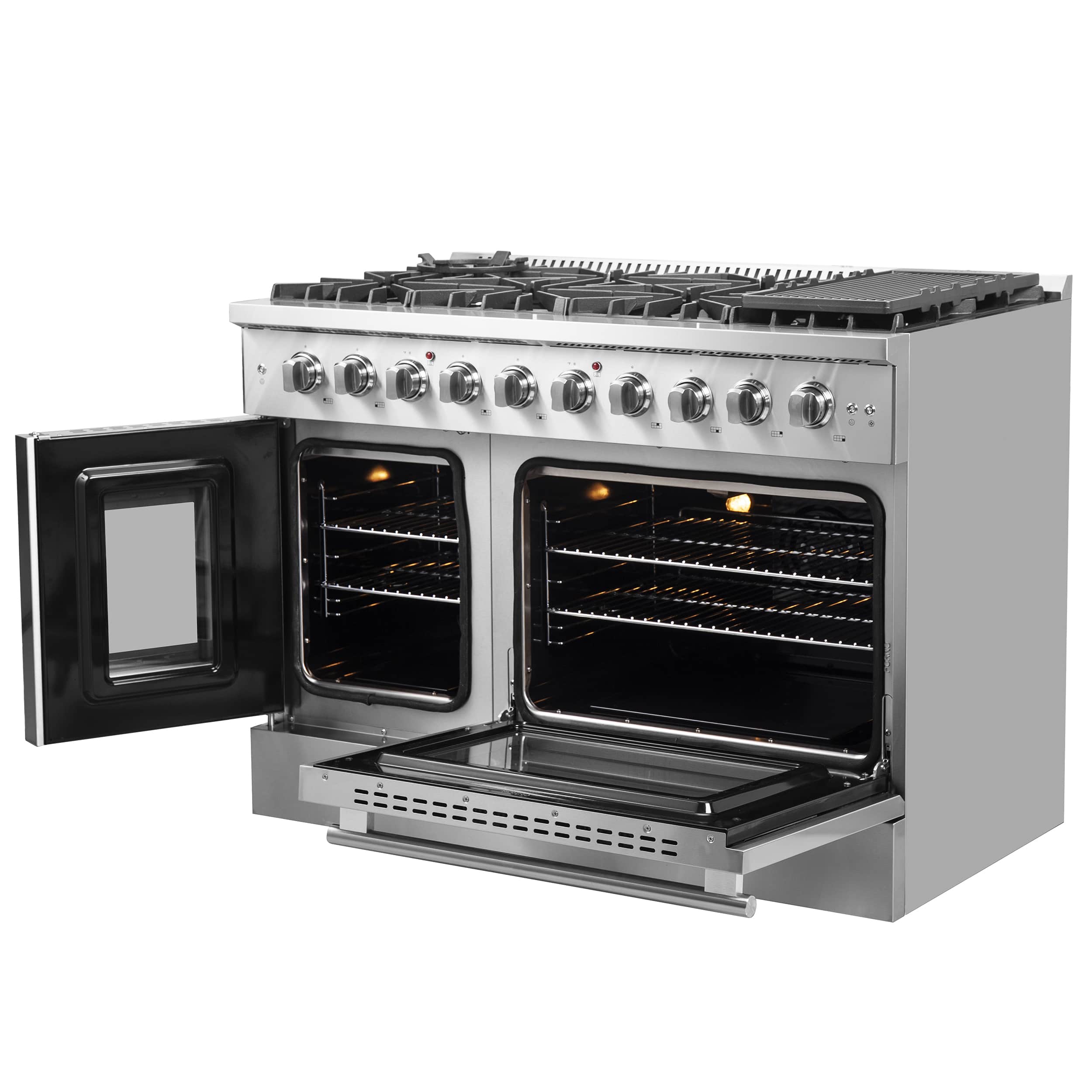 Forno 48-Inch Galiano Gas Range with 8 Gas Burners, 107,000 BTUs, & French Door Gas Oven in Stainless Steel (FFSGS6444-48) - Image 5