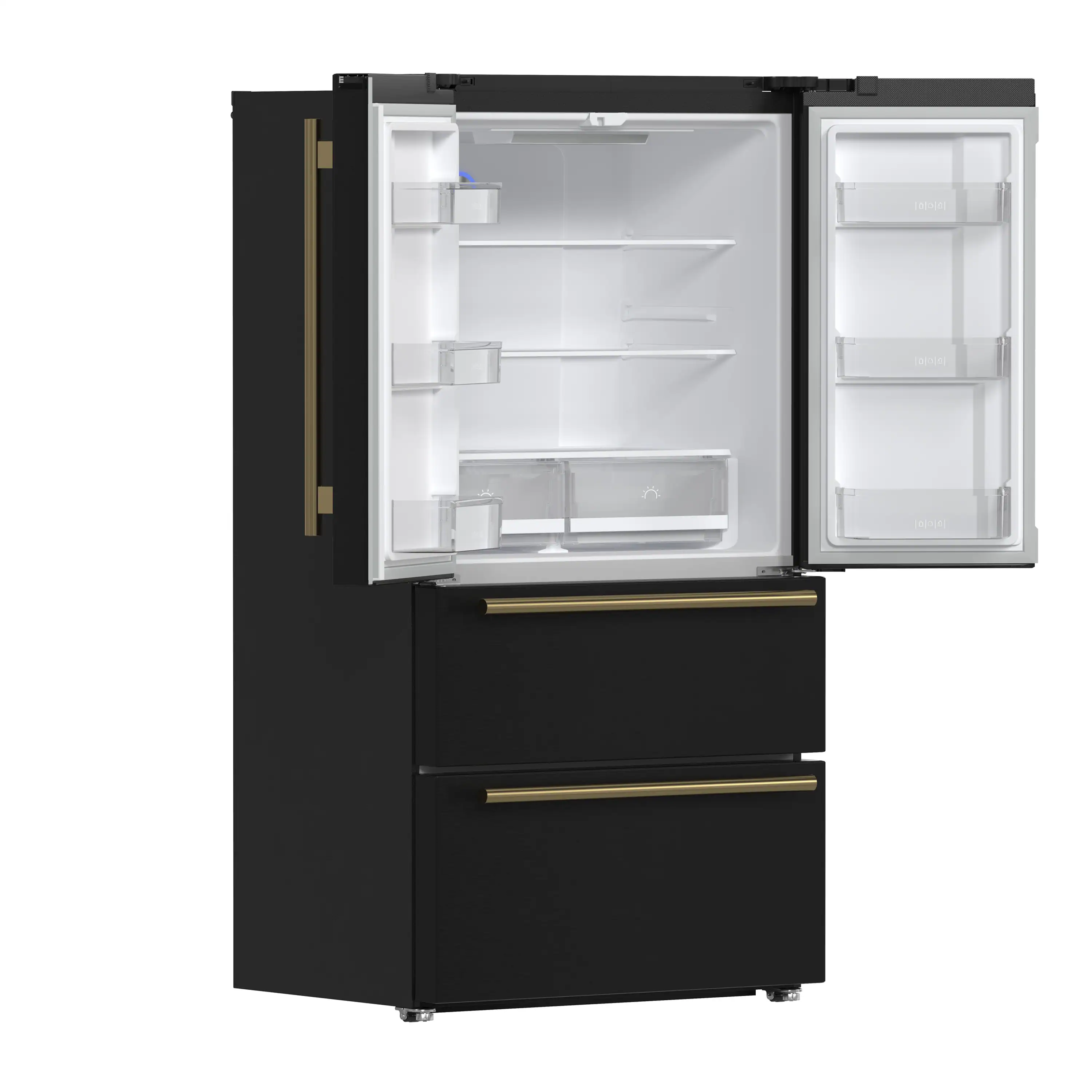 Forno 5-Piece Appliance Package - 36-Inch Dual Fuel Range, Wall Mount Range Hood, 36-Inch Refrigerator, Dishwasher, and 30-Inch Microwave Drawer in Black with Antique Brass Handle - Image 35