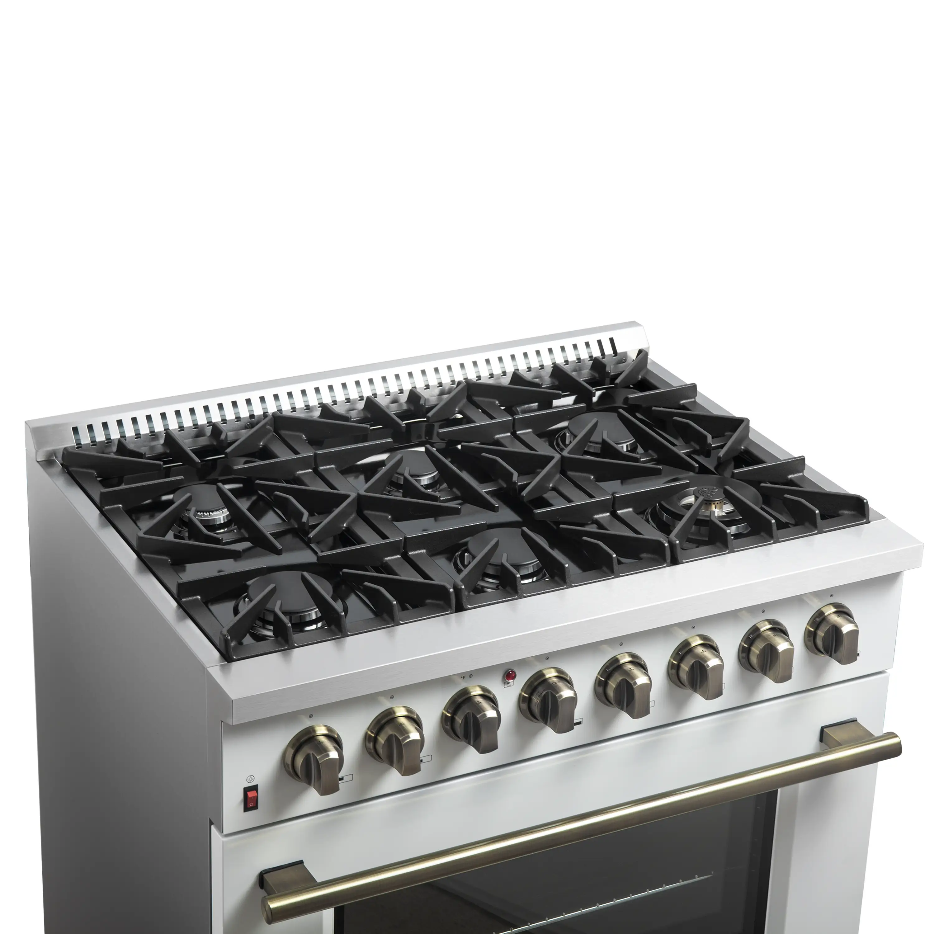 Forno 5-Piece Appliance Package - 36-Inch Dual Fuel Range, Wall Mount Range Hood, 36-Inch Refrigerator, Dishwasher, and 30-Inch Microwave Drawer in White with Antique Brass Handle - Image 10