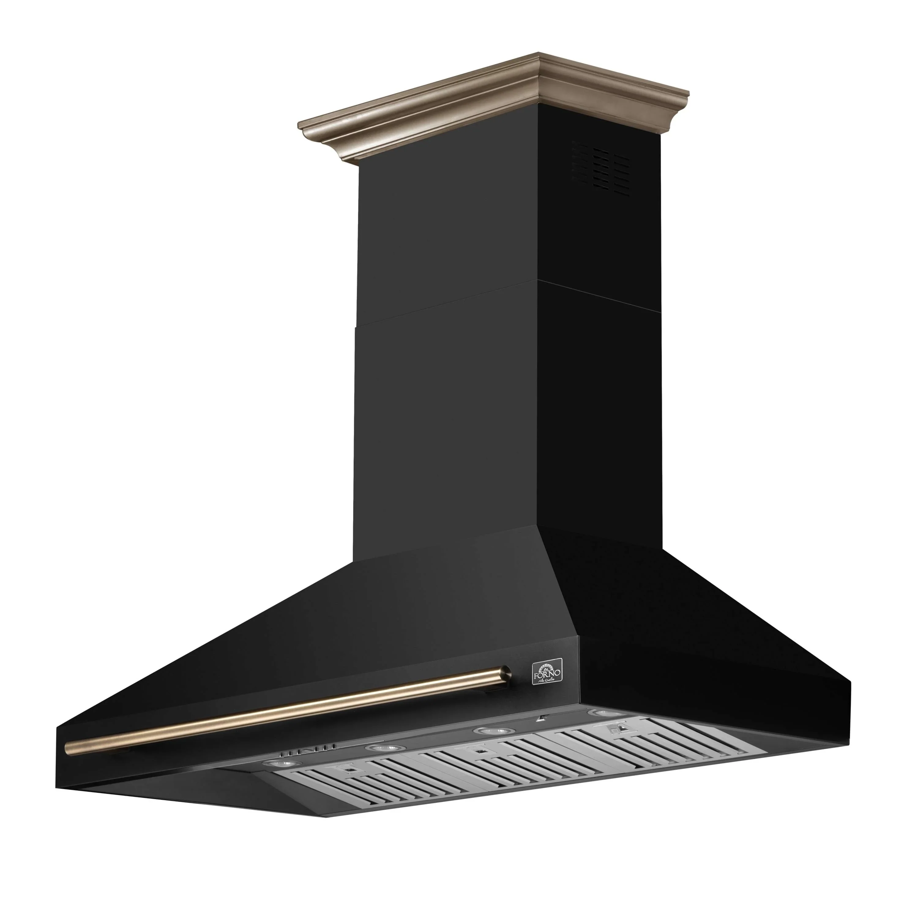Forno 5-Piece Appliance Package - 48-Inch Dual Fuel Range, Wall Mount Range Hood, 36-Inch Refrigerator, Dishwasher, and 30-Inch Microwave Drawer in Black with Antique Brass Handle - Image 21