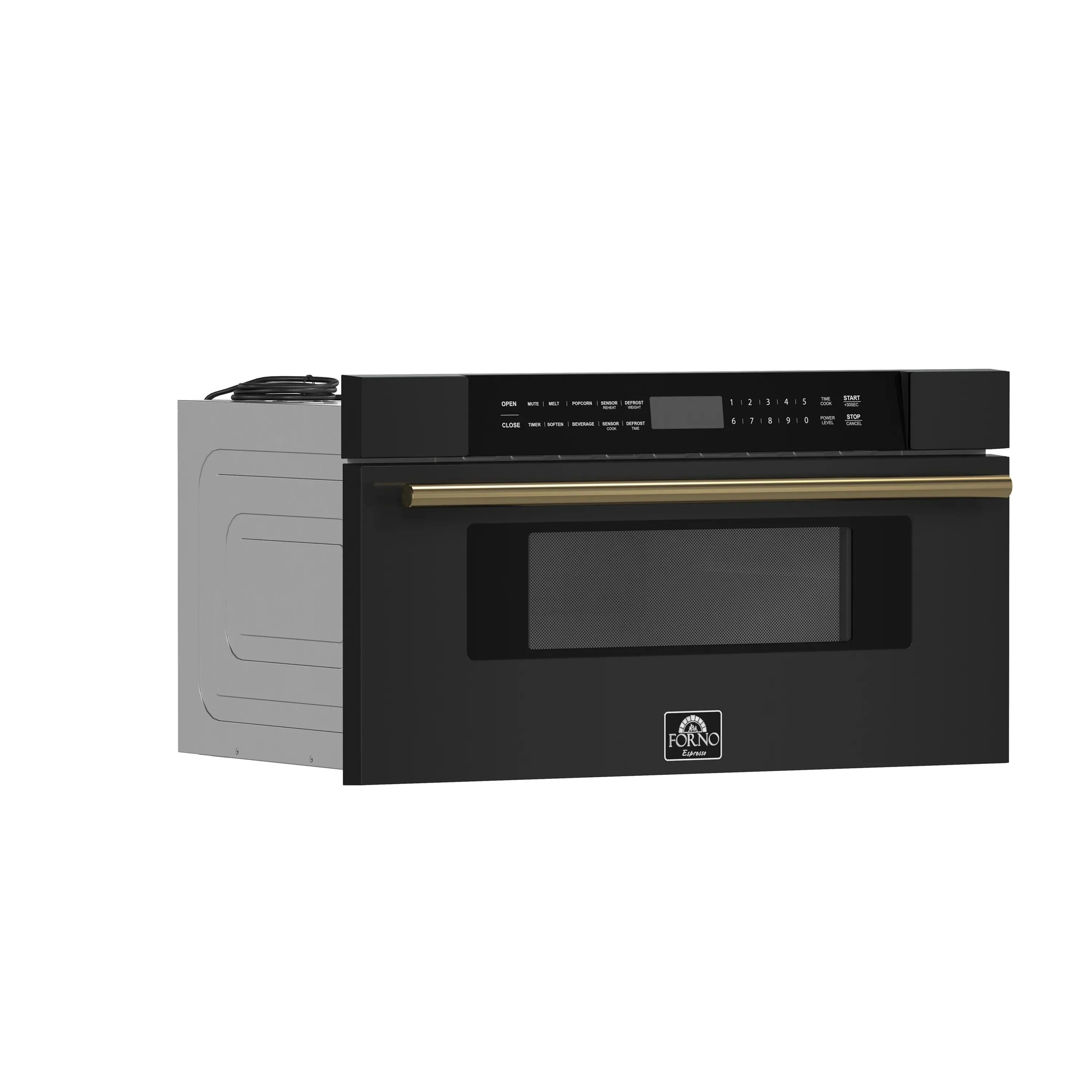 Forno 5-Piece Appliance Package - 48-Inch Dual Fuel Range, Wall Mount Range Hood, 36-Inch Refrigerator, Dishwasher, and 30-Inch Microwave Drawer in Black with Antique Brass Handle - Image 50
