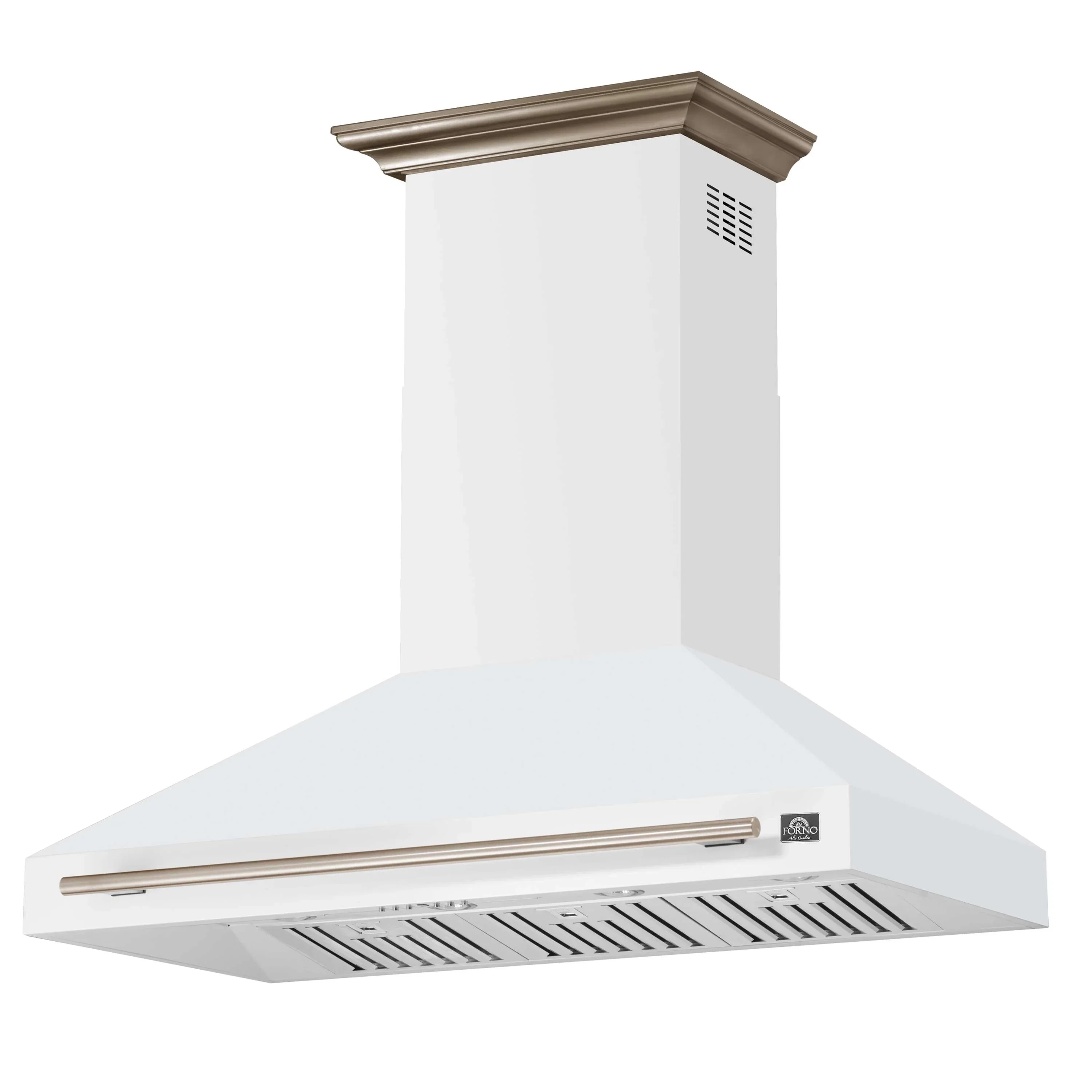 Forno 5-Piece Appliance Package - 48-Inch Dual Fuel Range, Wall Mount Range Hood, 60-Inch Refrigerator, Dishwasher, and 30-Inch Microwave Drawer in White with Antique Brass Handle - Image 15