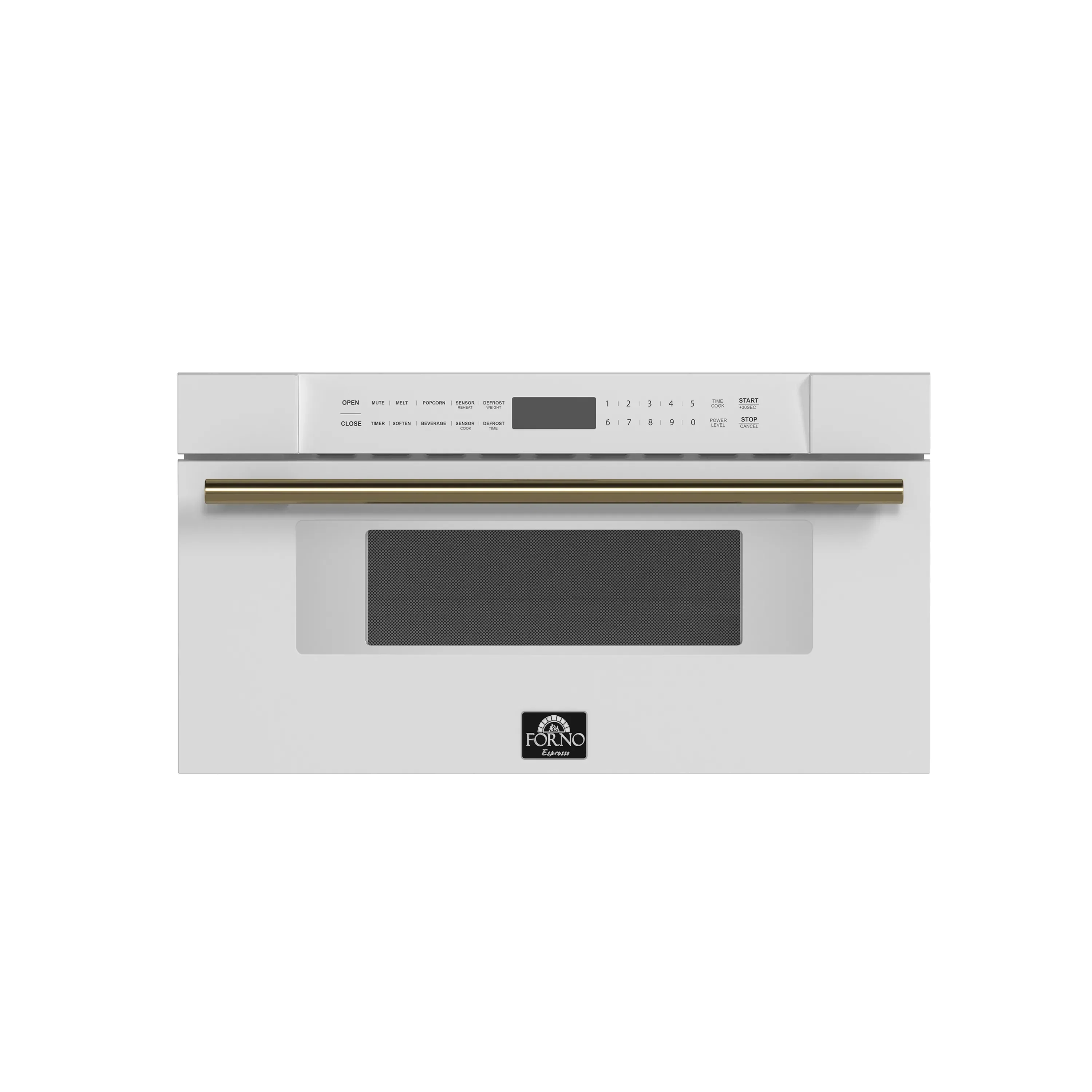 Forno 5-Piece Appliance Package - 48-Inch Dual Fuel Range, Wall Mount Range Hood, 60-Inch Refrigerator, Dishwasher, and 30-Inch Microwave Drawer in White with Antique Brass Handle - Image 38