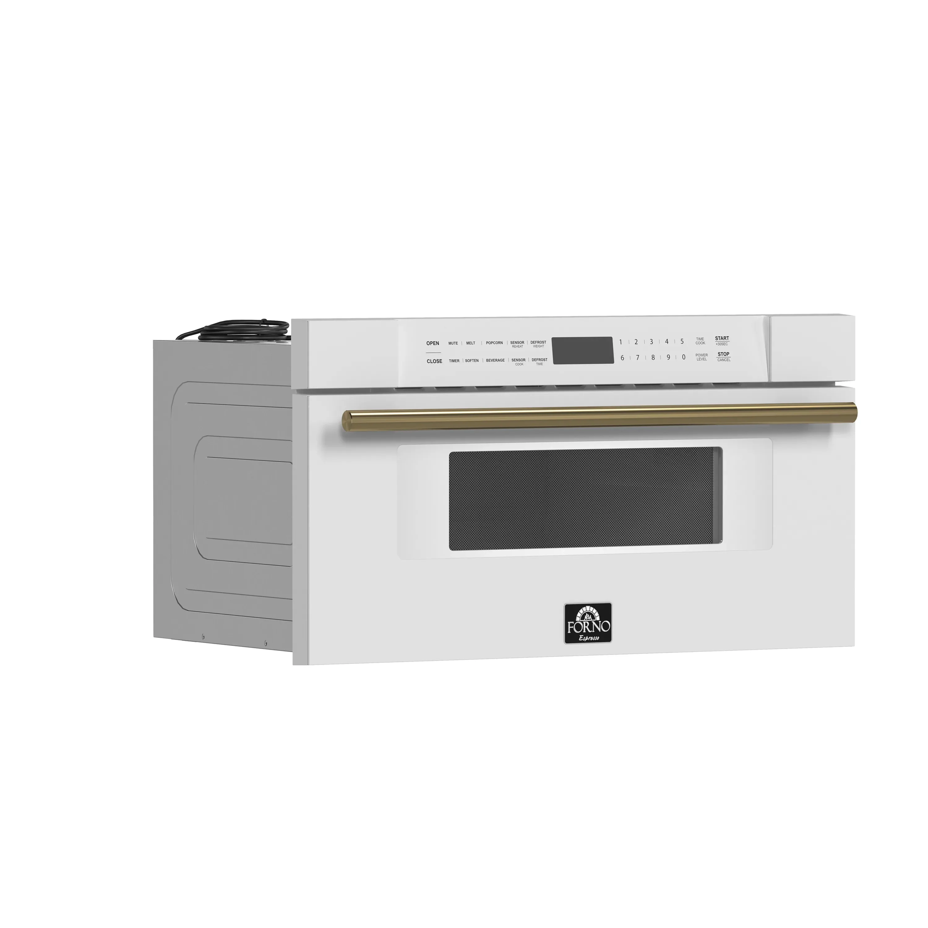 Forno 5-Piece Appliance Package - 48-Inch Dual Fuel Range, Wall Mount Range Hood, 60-Inch Refrigerator, Dishwasher, and 30-Inch Microwave Drawer in White with Antique Brass Handle - Image 41