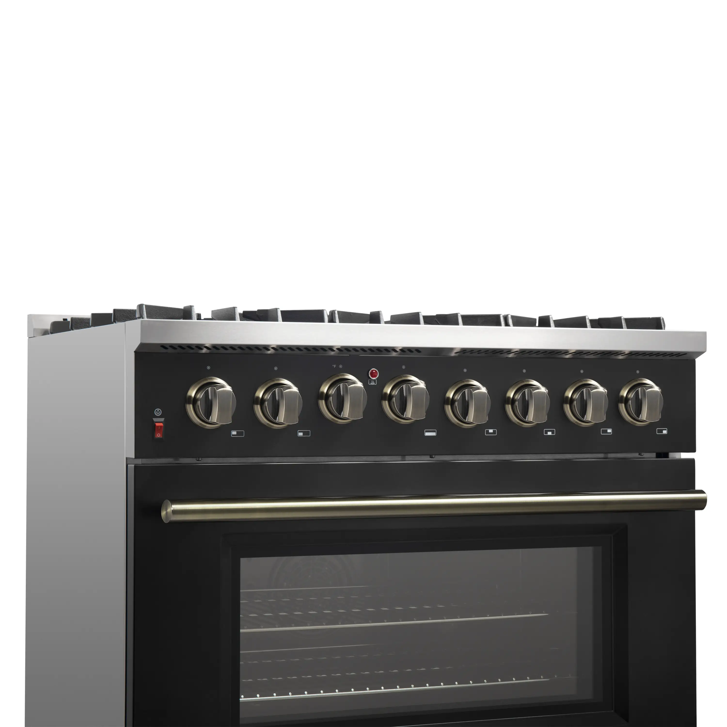 Forno 5-Piece Appliance Package - 36-Inch Dual Fuel Range, Wall Mount Range Hood, 60-Inch Convertible Refrigerator with Modern Trim, Dishwasher, and 30-Inch Microwave Drawer in Black with Antique Brass Handle - Image 13