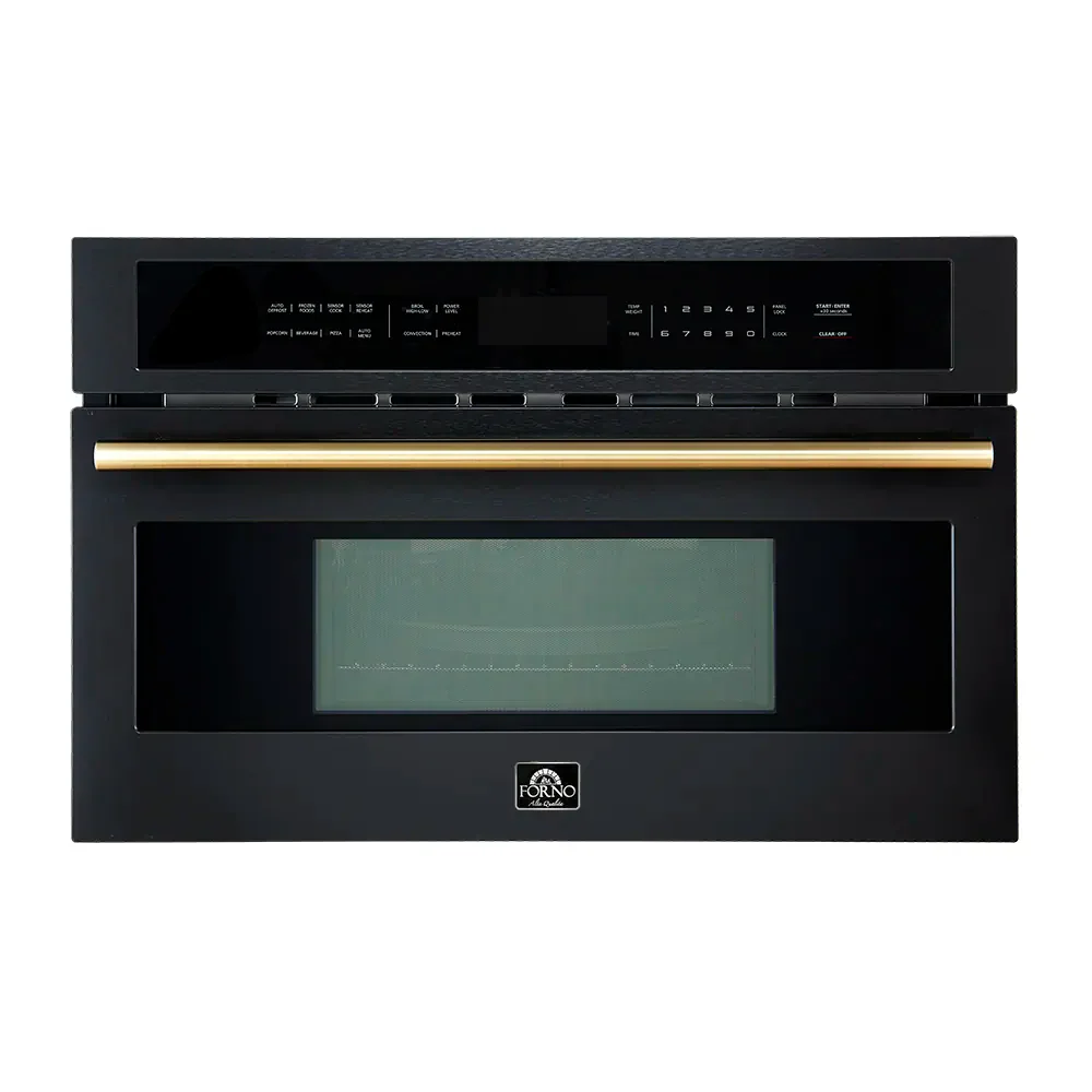 Forno 5-Piece Appliance Package - 36-Inch Dual Fuel Range, Wall Mount Range Hood, 60-Inch Convertible Refrigerator with Modern Grille Trim, Dishwasher, and 30-Inch Microwave Oven in Black with Antique Brass Handle - Image 42