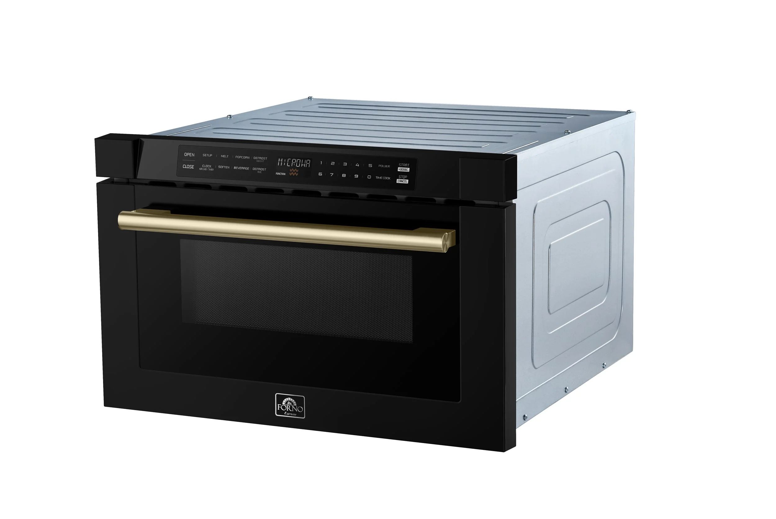 Forno 5-Piece Appliance Package - 36-Inch Dual Fuel Range, Wall Mount Range Hood, 60-Inch Convertible Refrigerator with Modern Grille Trim, Dishwasher, and 24-Inch Microwave Drawer in Black with Antique Brass Handle - Image 44