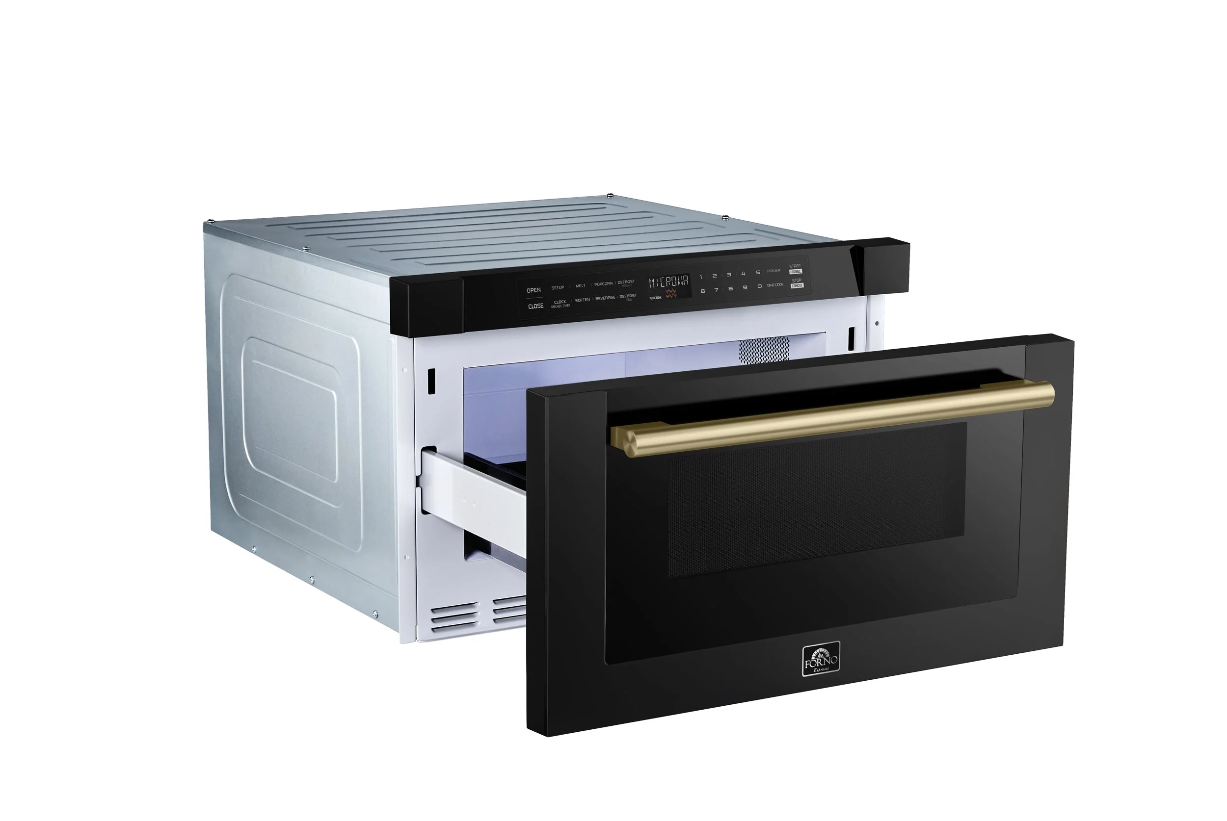 Forno 5-Piece Appliance Package - 36-Inch Gas Range, Wall Mount Range Hood, 60-Inch Convertible Refrigerator with Modern Trim, Dishwasher, and 24-Inch Microwave Drawer in Black with Antique Brass Handle - Image 53