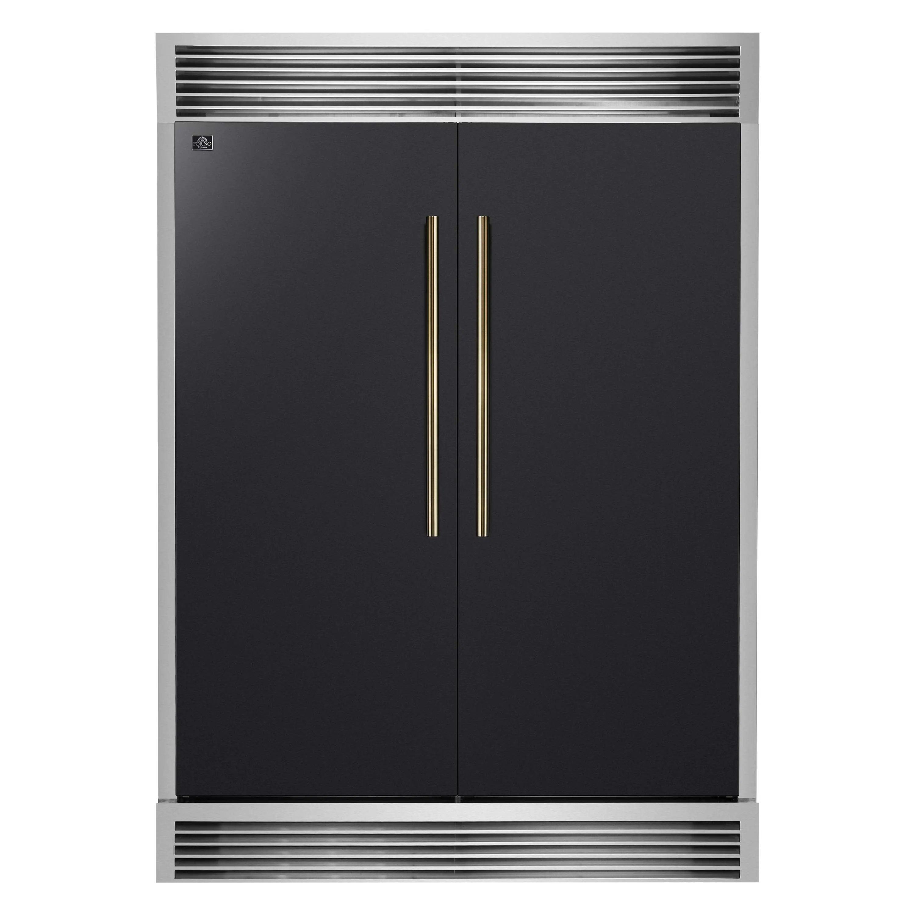 Forno 5-Piece Appliance Package - 48-Inch Dual Fuel Range, 60-Inch Convertible Refrigerator with Modern Grille Trim, Dishwasher, and 24-Inch Microwave Drawer in Black with Antique Brass Handle - Image 25